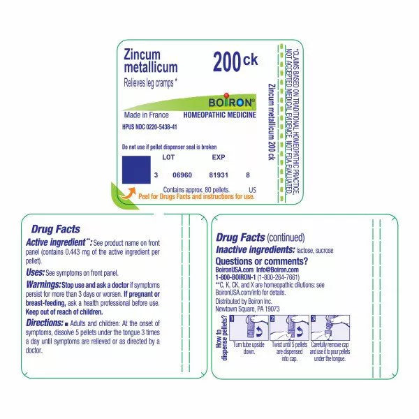 Zincum Metallicum 200CK by Boiron Homeopathic Single Medicine For Pain - 80 Pellet