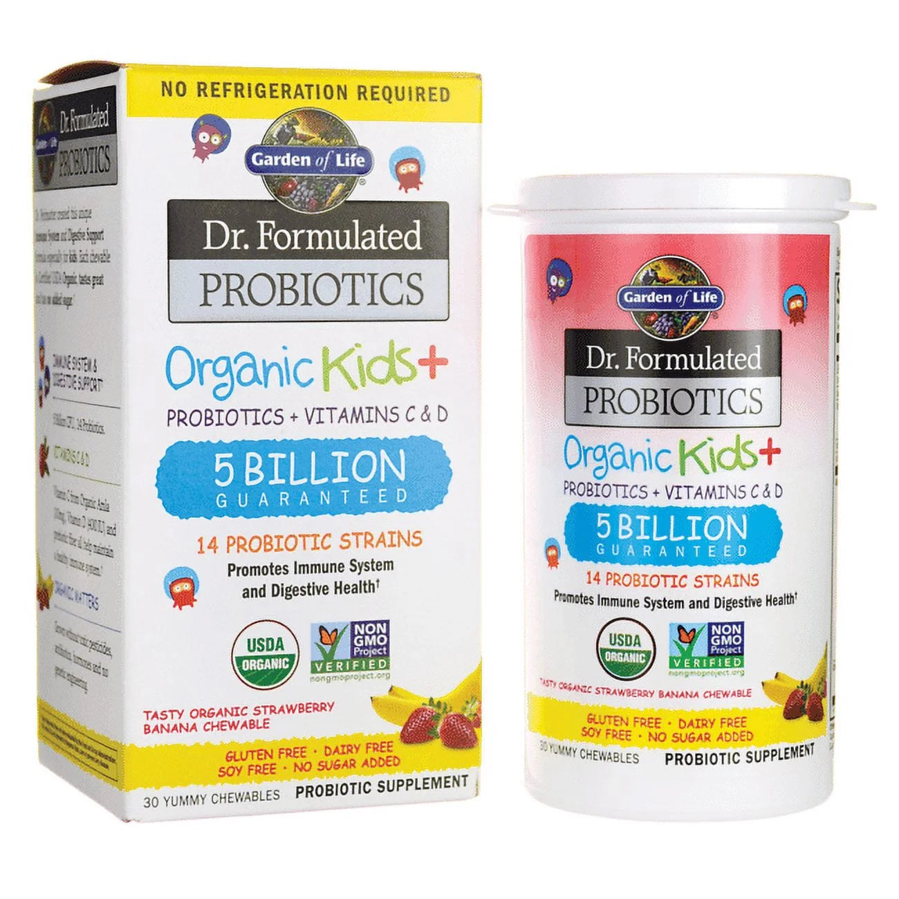 Garden of Life, Dr. Formulated Probiotics, Organic Kids + Chewables, Tasty Organic Strawberry Banana, 30 Yummy Chewables