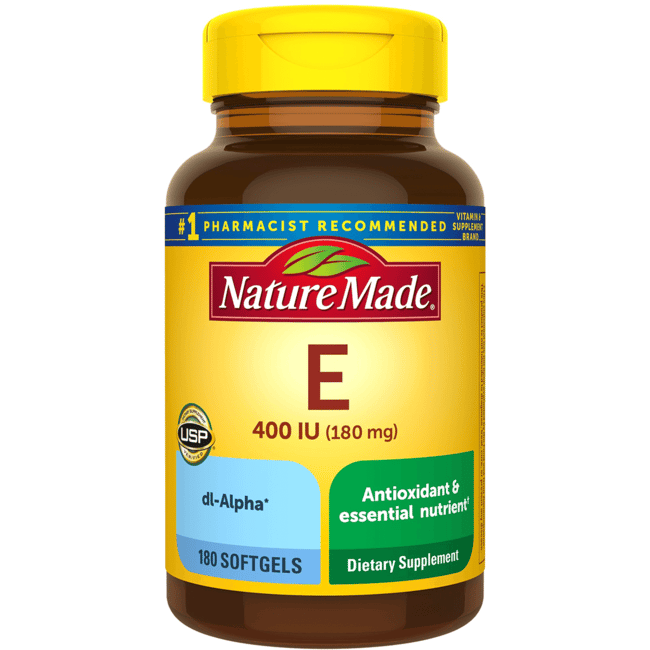 Nature Made Vitamin E 180 mg (400 IU) dl-Alpha, Dietary Supplement for Antioxidant Support, 180 Softgels,