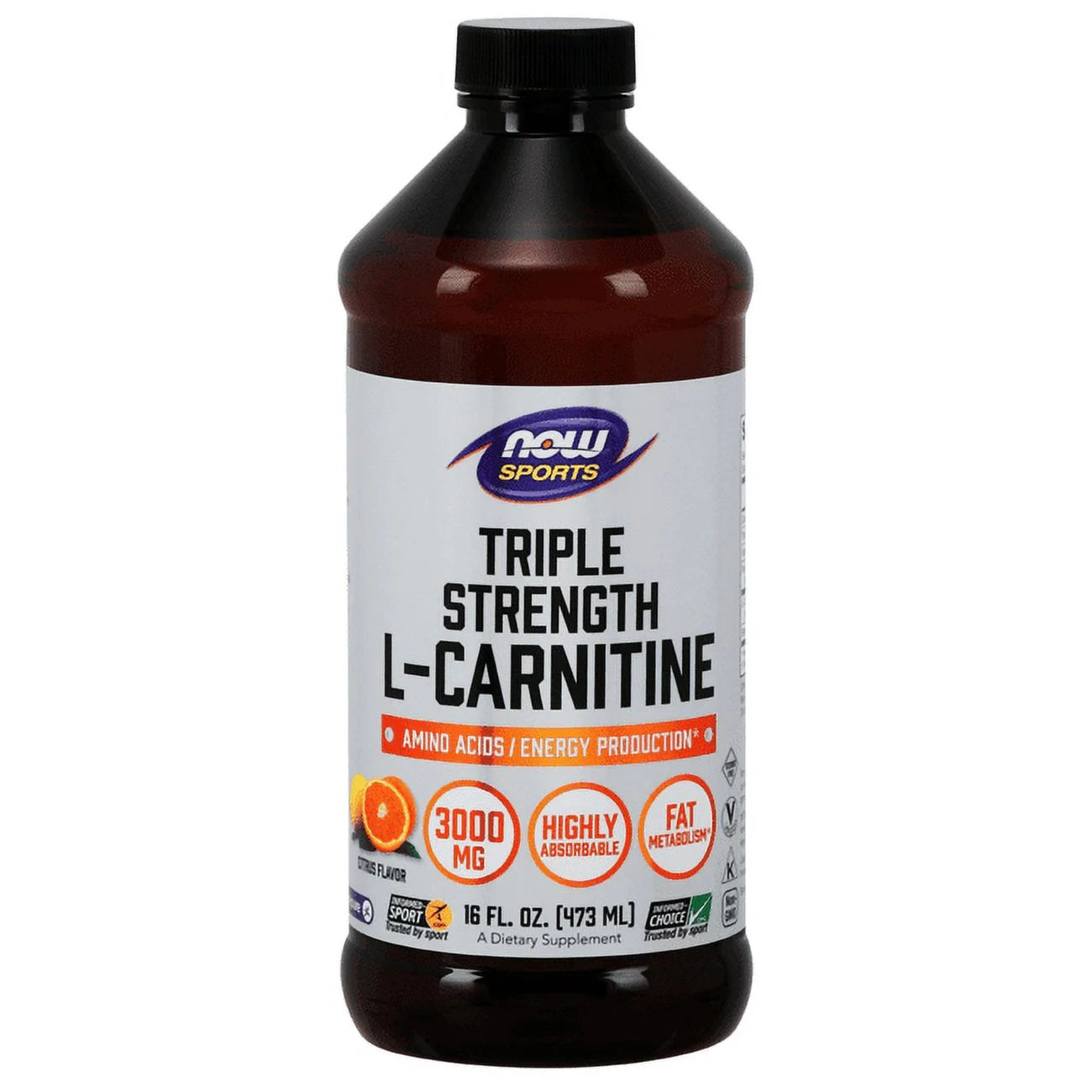 NOW Foods, Sports, Triple Strength L-Carnitine Liquid, Citrus, 3,000 mg, 16 fl oz (473 ml)