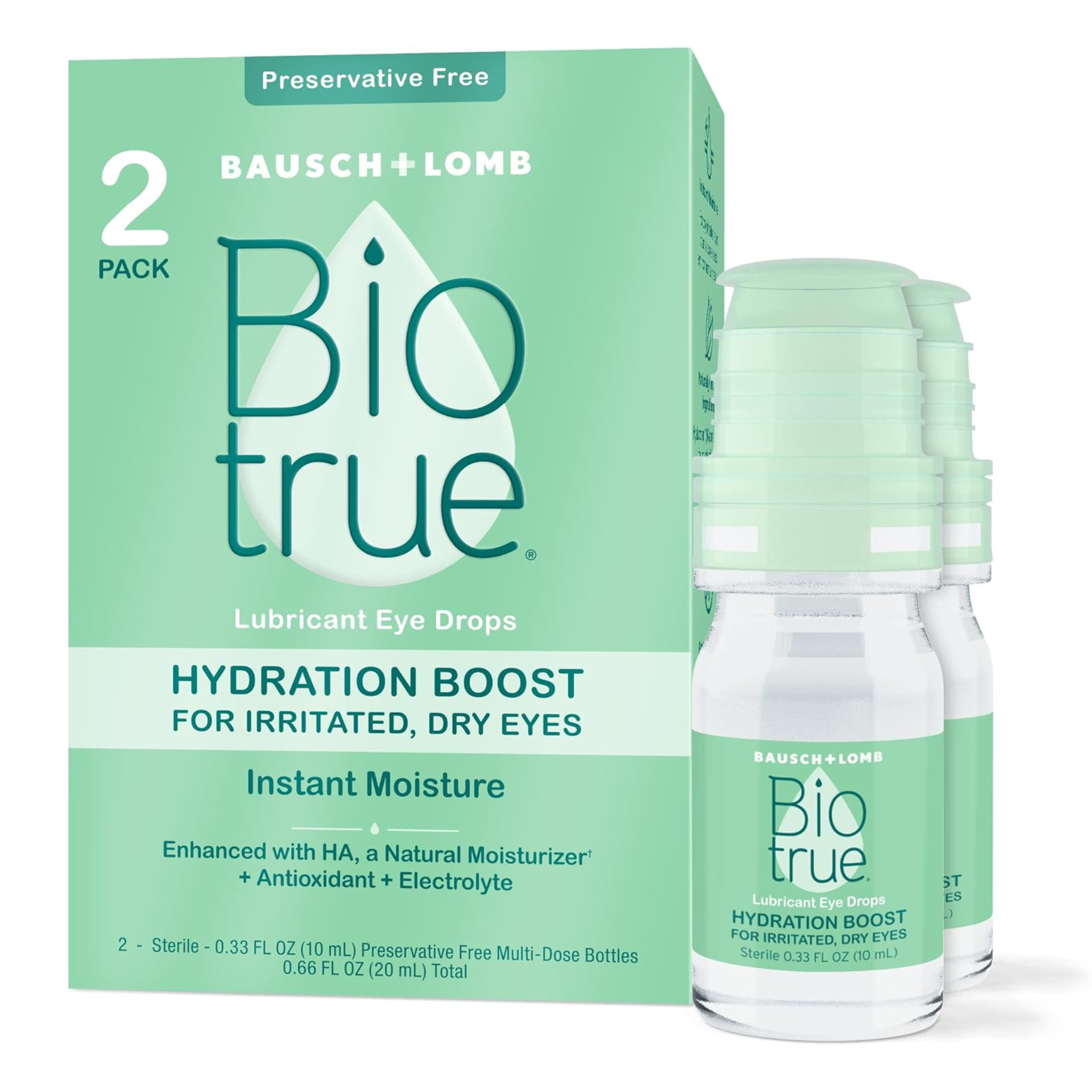 Biotrue Hydration Boost Eye Drops for Irritated and Dry Eyes, 0.33 FL OZ (10 mL), Pack of 2