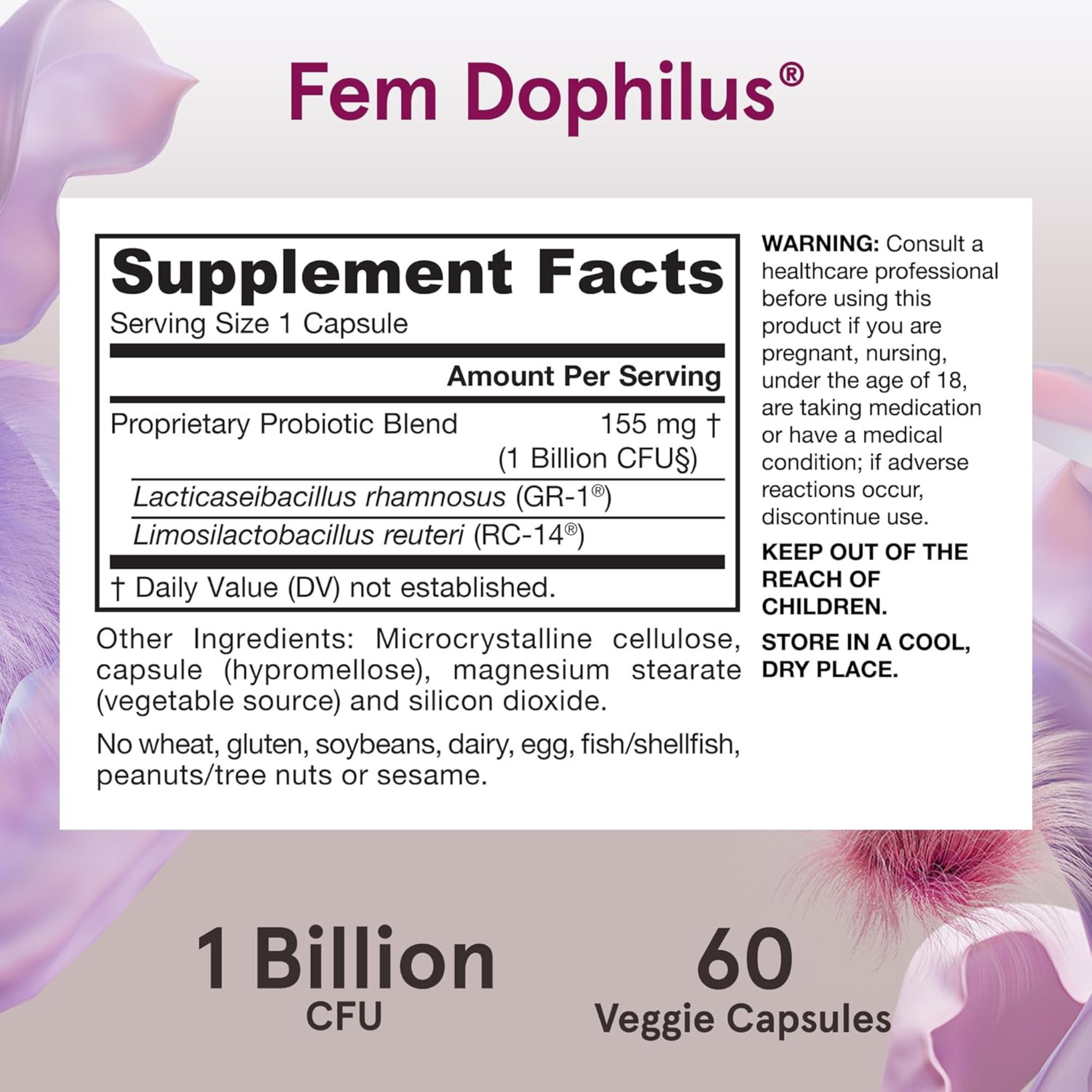 Jarrow Formulas, Vegan Fem Dophilus, 1 Billion CFU, 60 Veggie Capsules