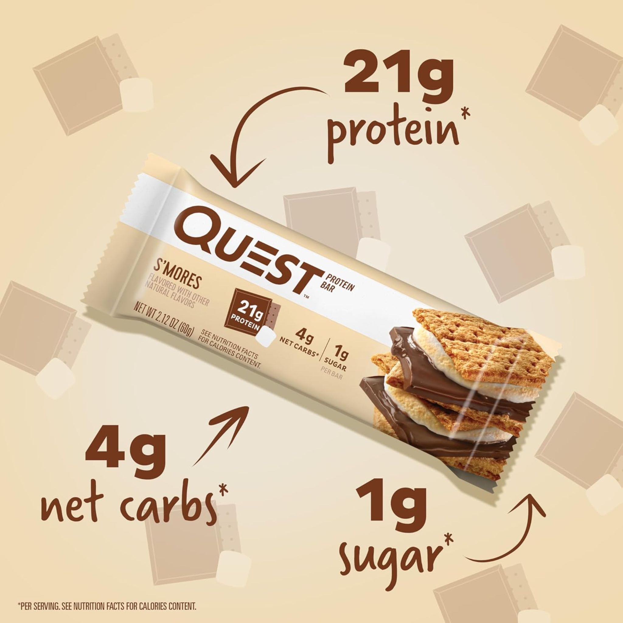 Quest Nutrition, Protein Bar, S'Mores, 4 Bars, 2.12 oz (60 g) Each
