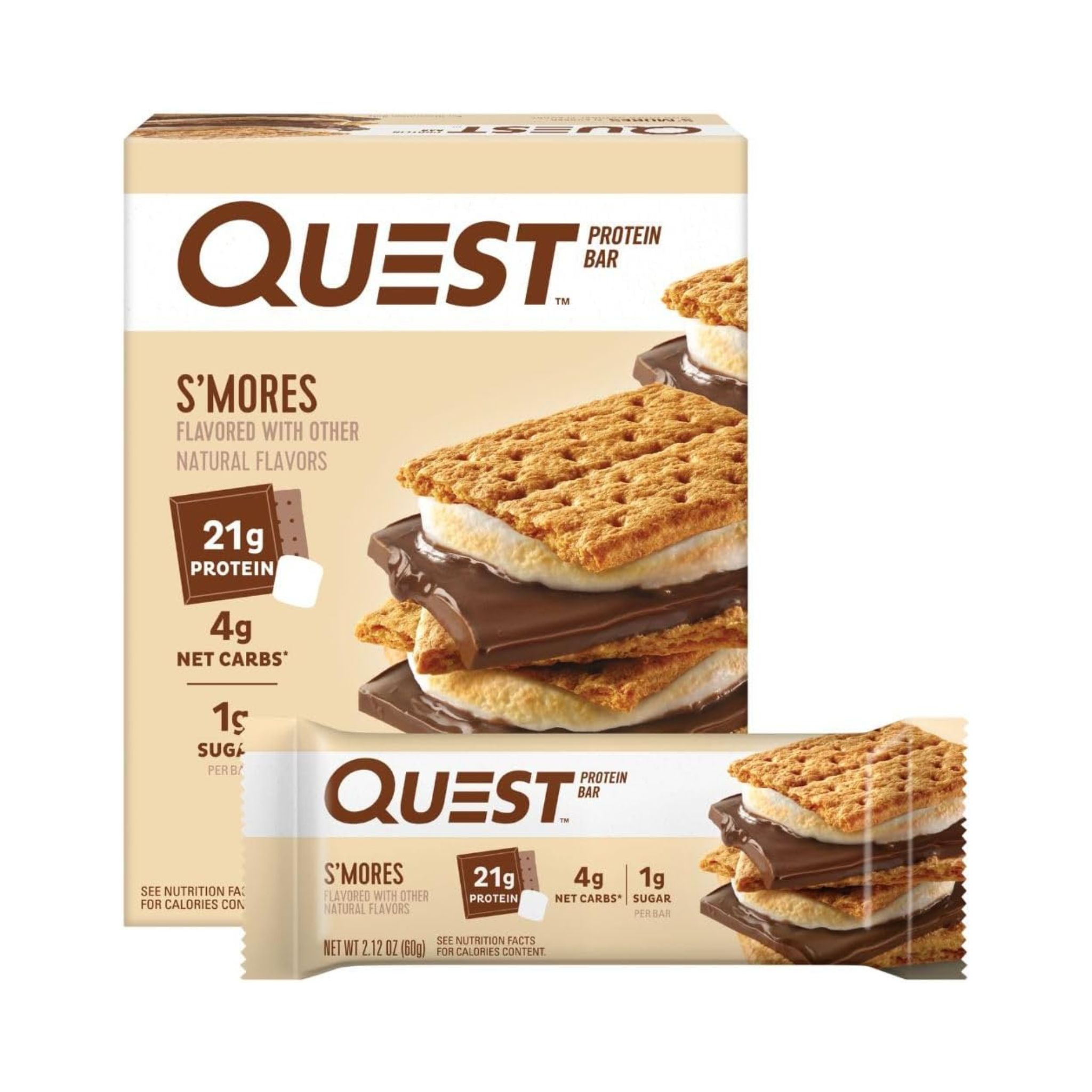 Quest Nutrition, Protein Bar, S'Mores, 4 Bars, 2.12 oz (60 g) Each