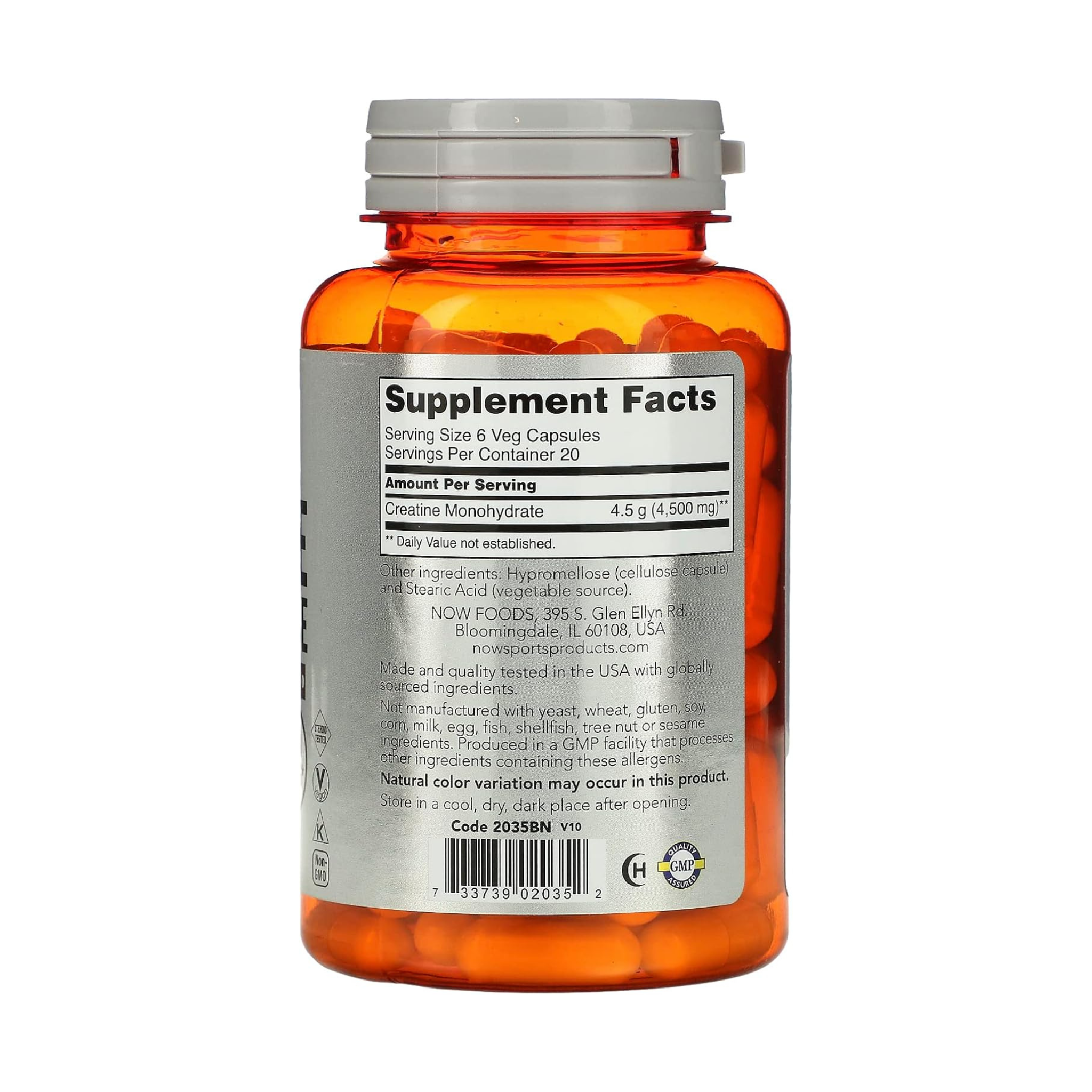 NOW Foods, Sports, Creatine Monohydrate, 4,500 mg, 120 Veg Capsules (750 mg per Capsule)