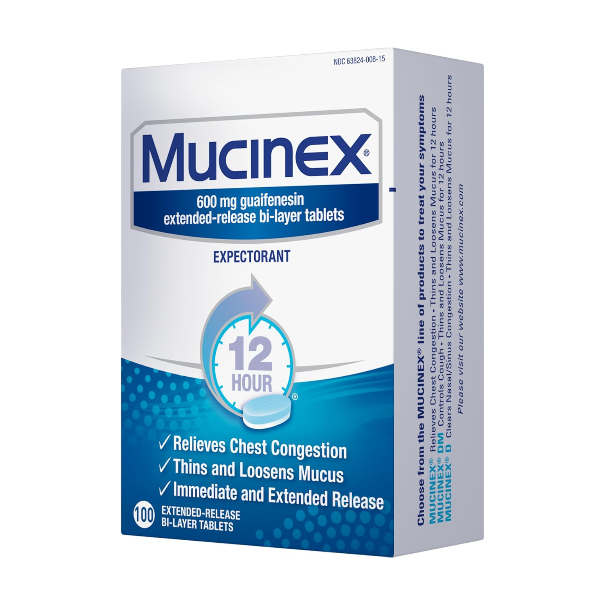 Mucinex 12 Hour Expectorant, OTC Medicine for Excess Mucus Relief, Chest Congestion, 100 Tablets