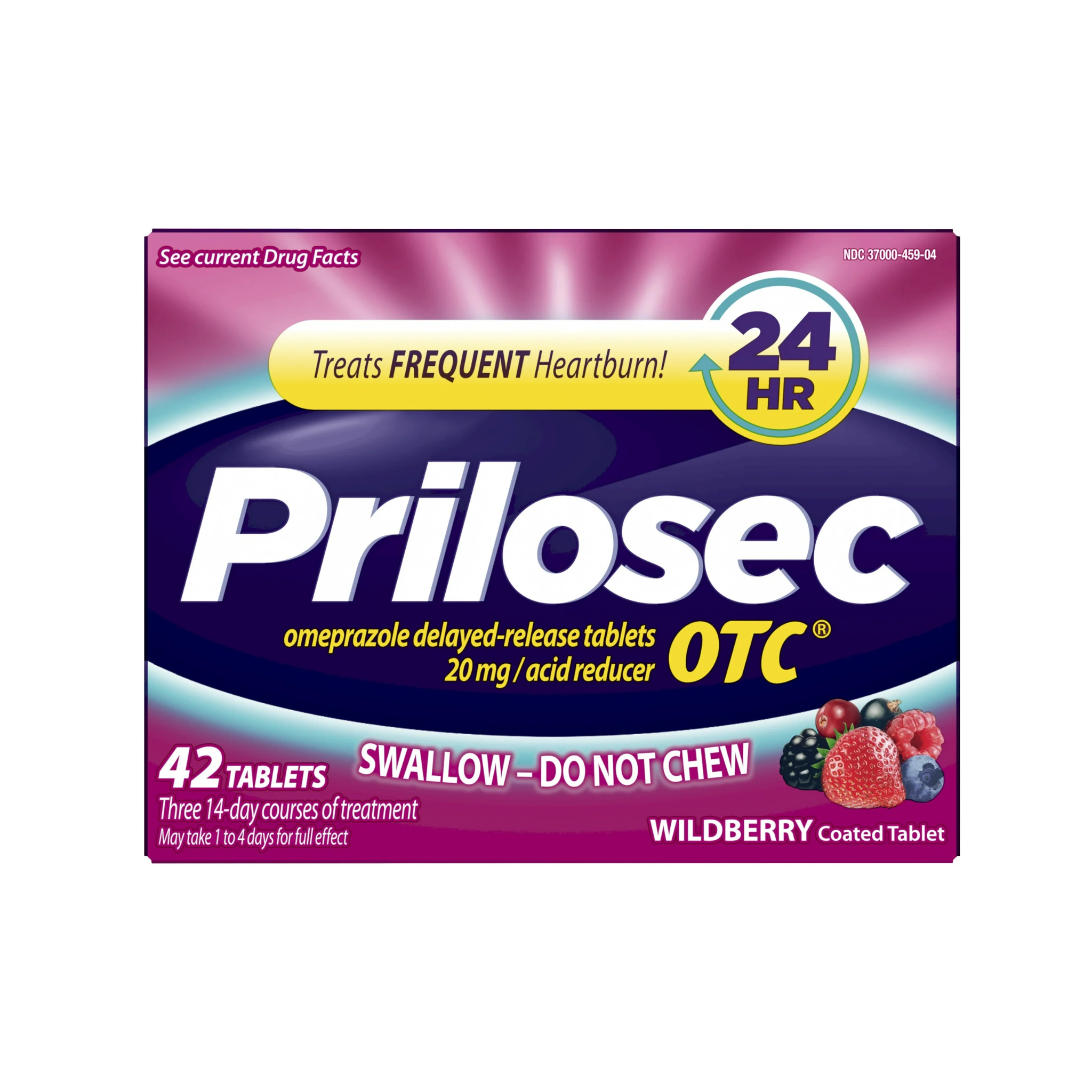 Prilosec OTC Omeprazole 20mg Acid Reducer, Frequent Heartburn Medicine, Wildberry, 42 Count