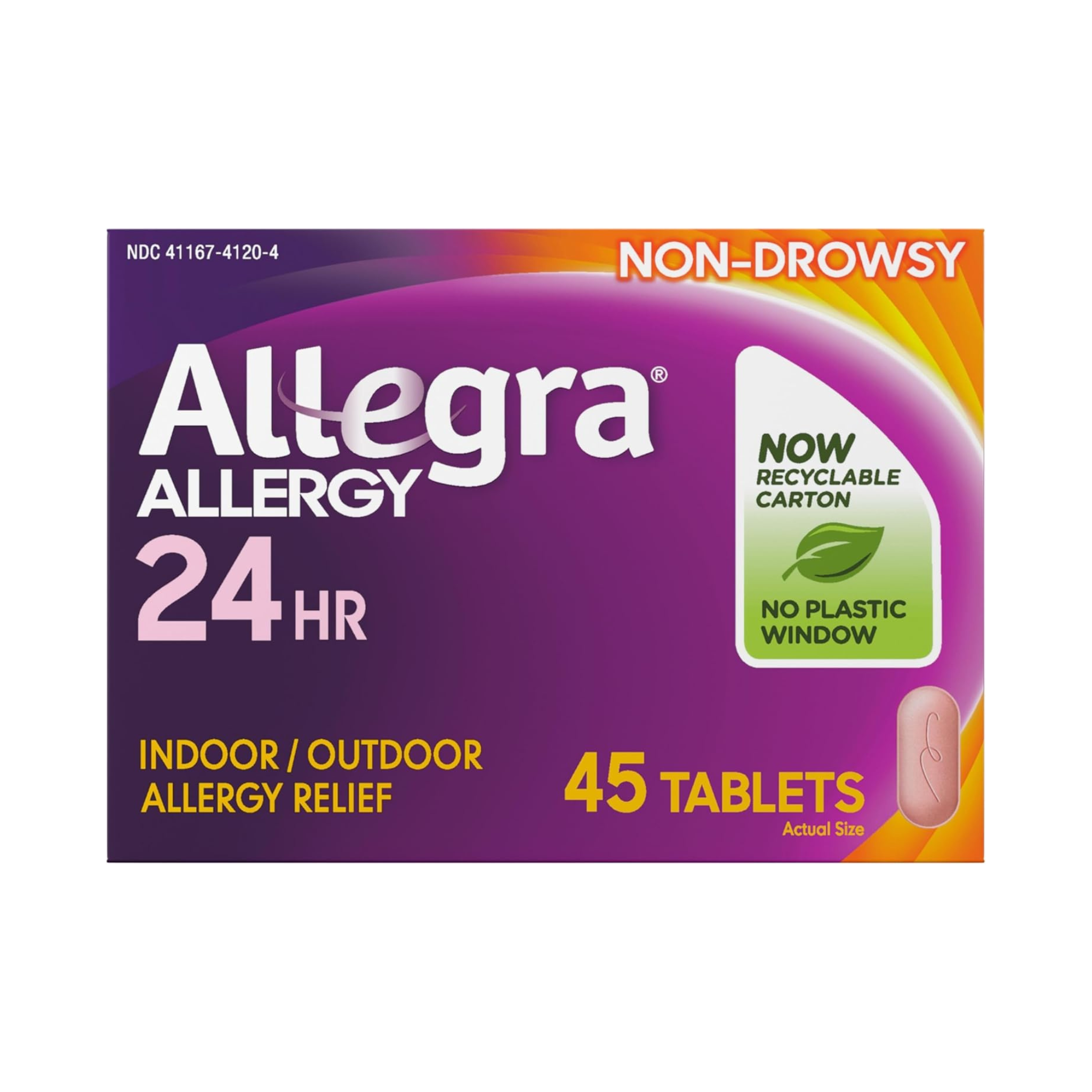 Allegra Adult 24-Hour Allergy Relief Tablets, Non-Drowsy Indoor and Outdoor Allergy Medicine, 180 mg Fexofenadine HCI Antihistamine Pill, 45-Count