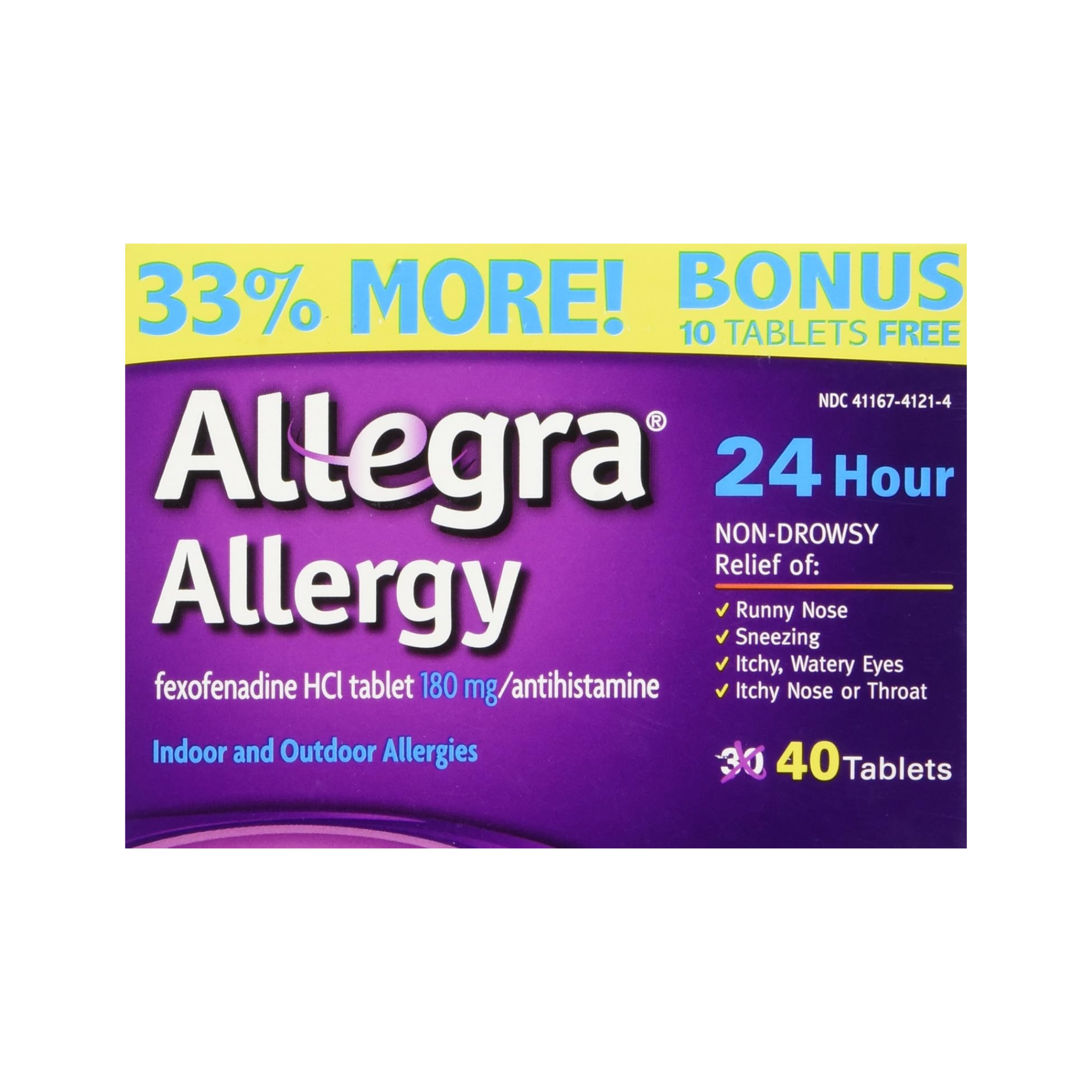 Allegra Allergy 40 Tablets (Bonus Pack - 33% More) 24 Hour Protection - Non Drowsy