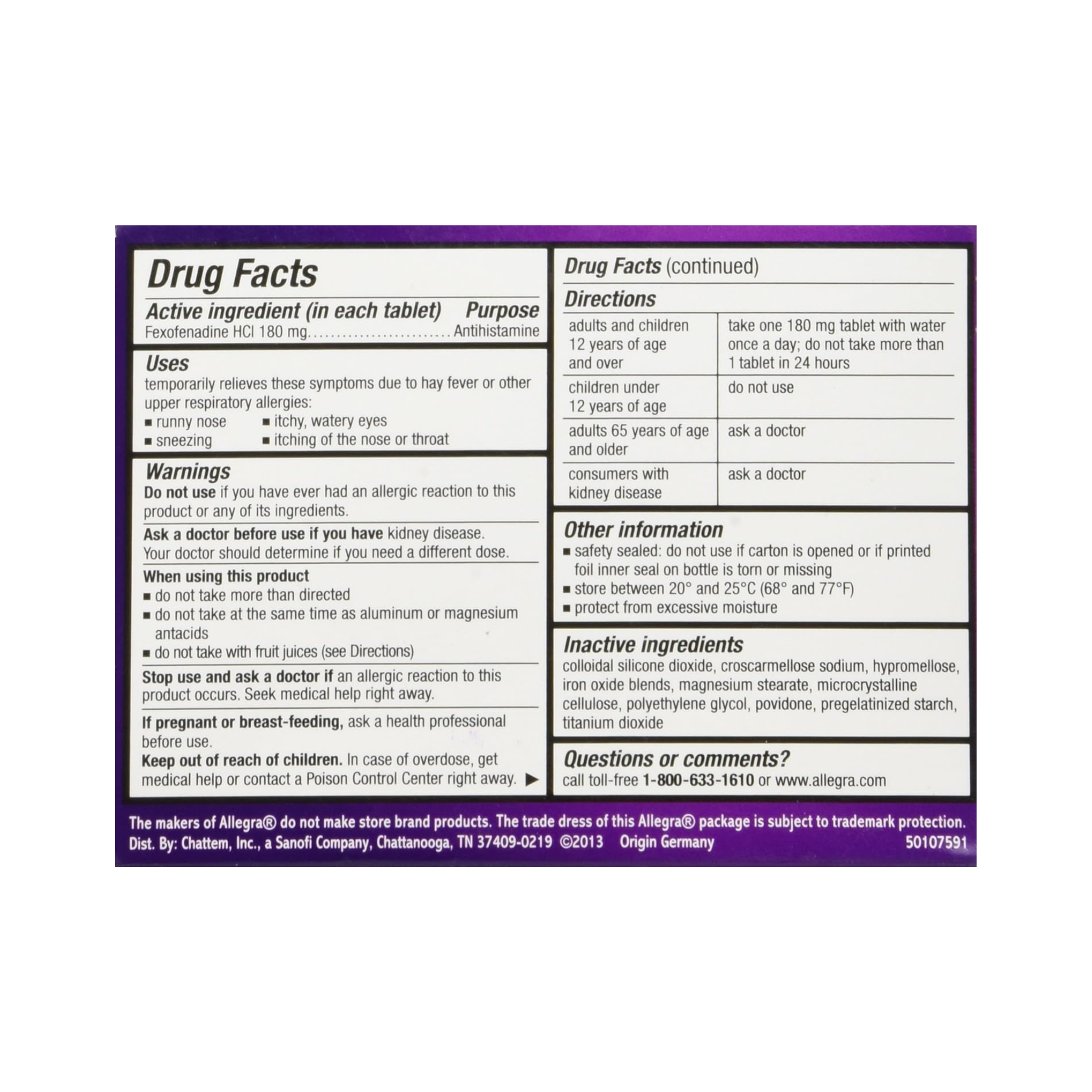 Allegra Allergy 40 Tablets (Bonus Pack - 33% More) 24 Hour Protection - Non Drowsy