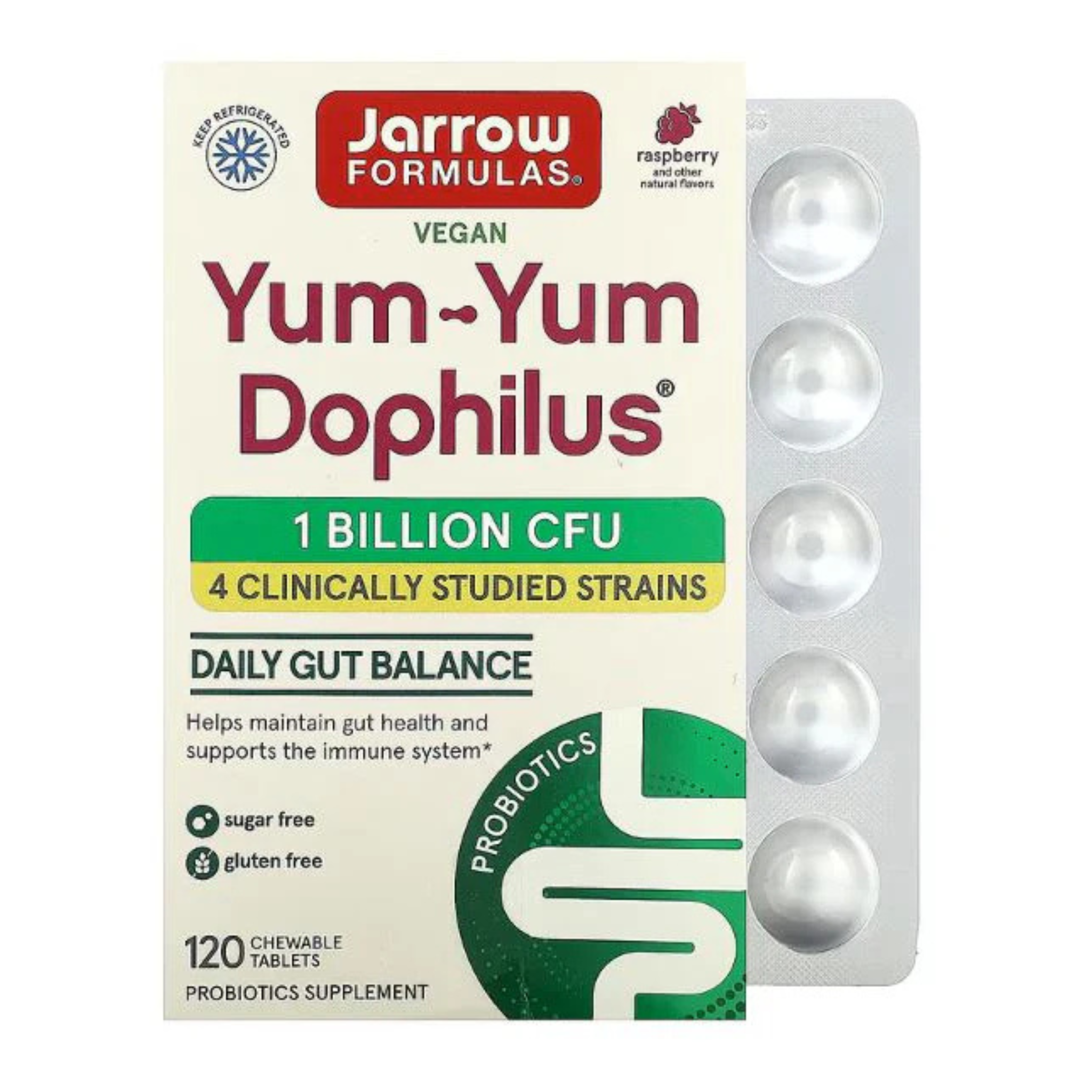 Jarrow Formulas, Yum-Yum Dophilus, Raspberry, 1 Billion CFU, 120 Chewable Tablets