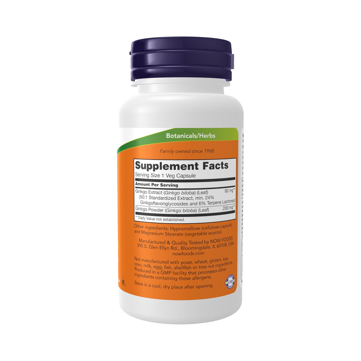NOW Foods Ginkgo Biloba 60 mg, Veg Capsules (120 ct)