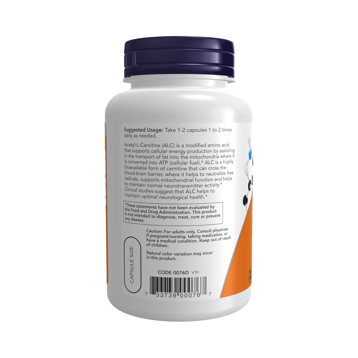 NOW Acetyl-L-Carnitine 500 mg, 100 Veg Capsules