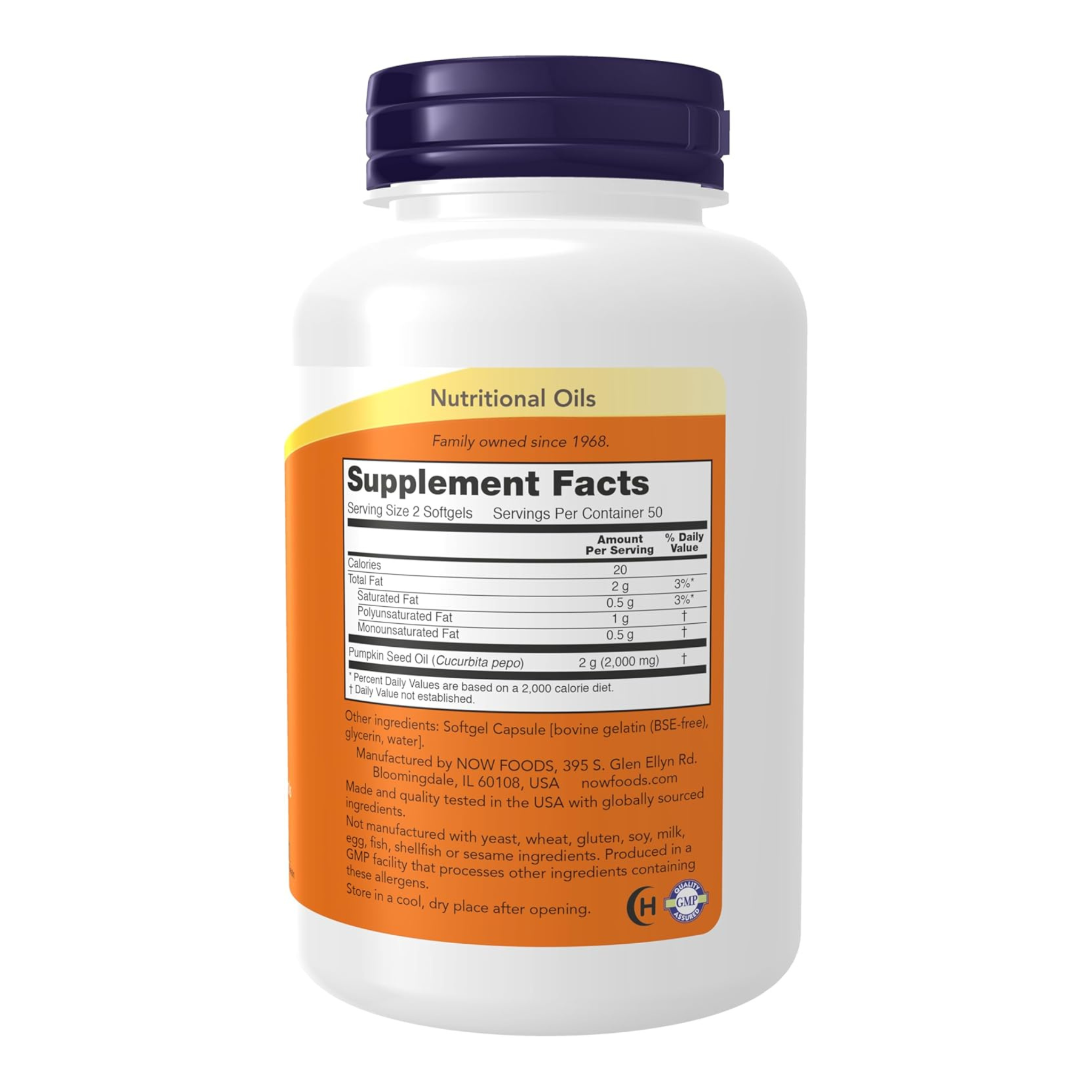 NOW Foods, Pumpkin Seed Oil, 1,000 mg, 100 Softgels (500 mg per Softgel)