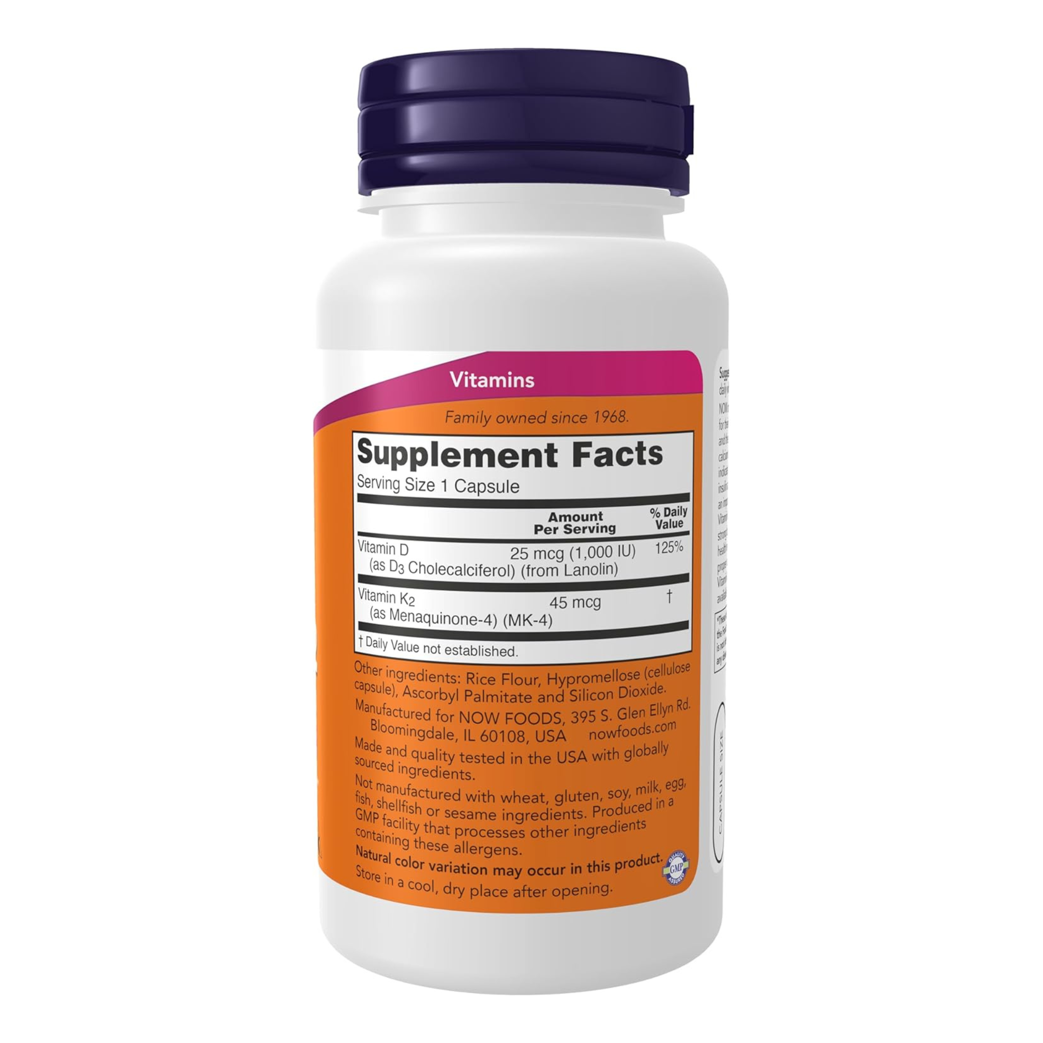 NOW Foods, Vitamin D-3 & K-2, 120 Capsules