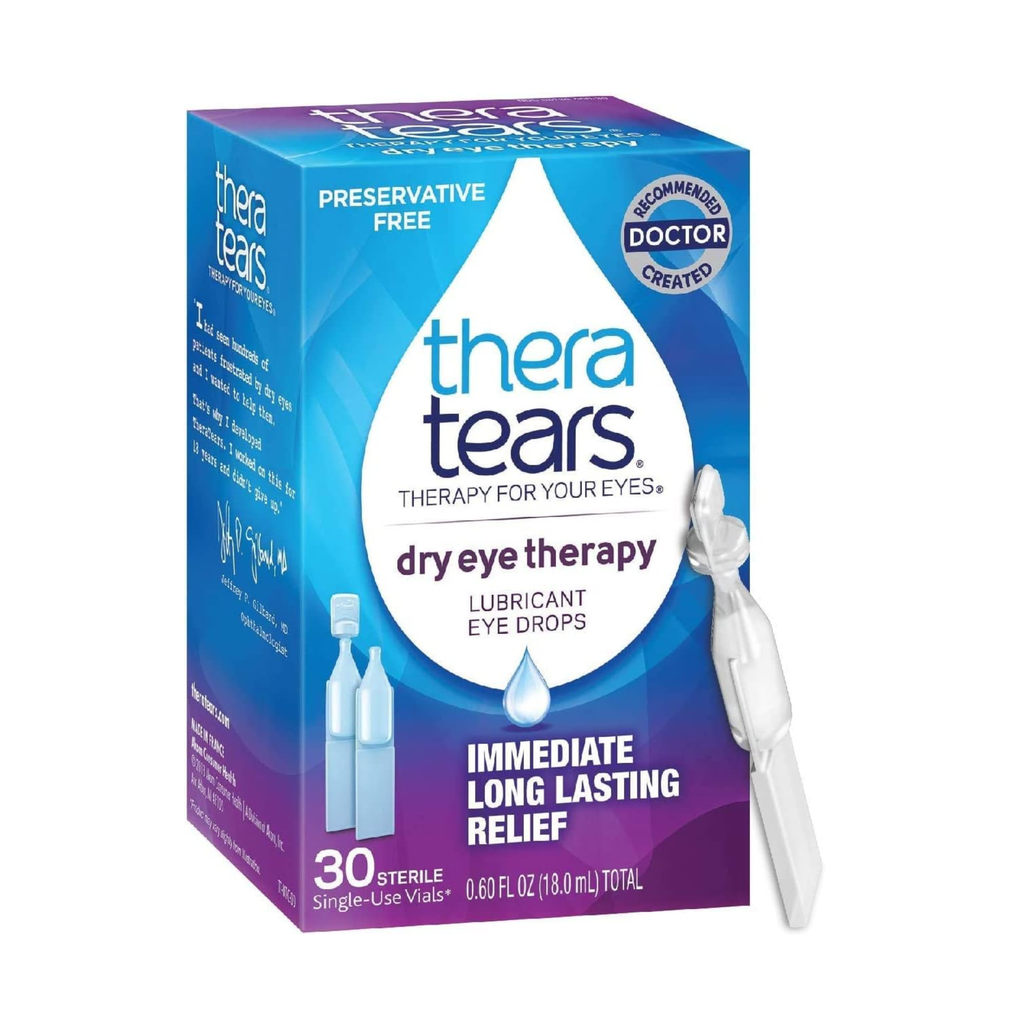 TheraTears, Dry Eye Therapy, Lubricant Eye Drops, 30 Sterile Single-Use Vials