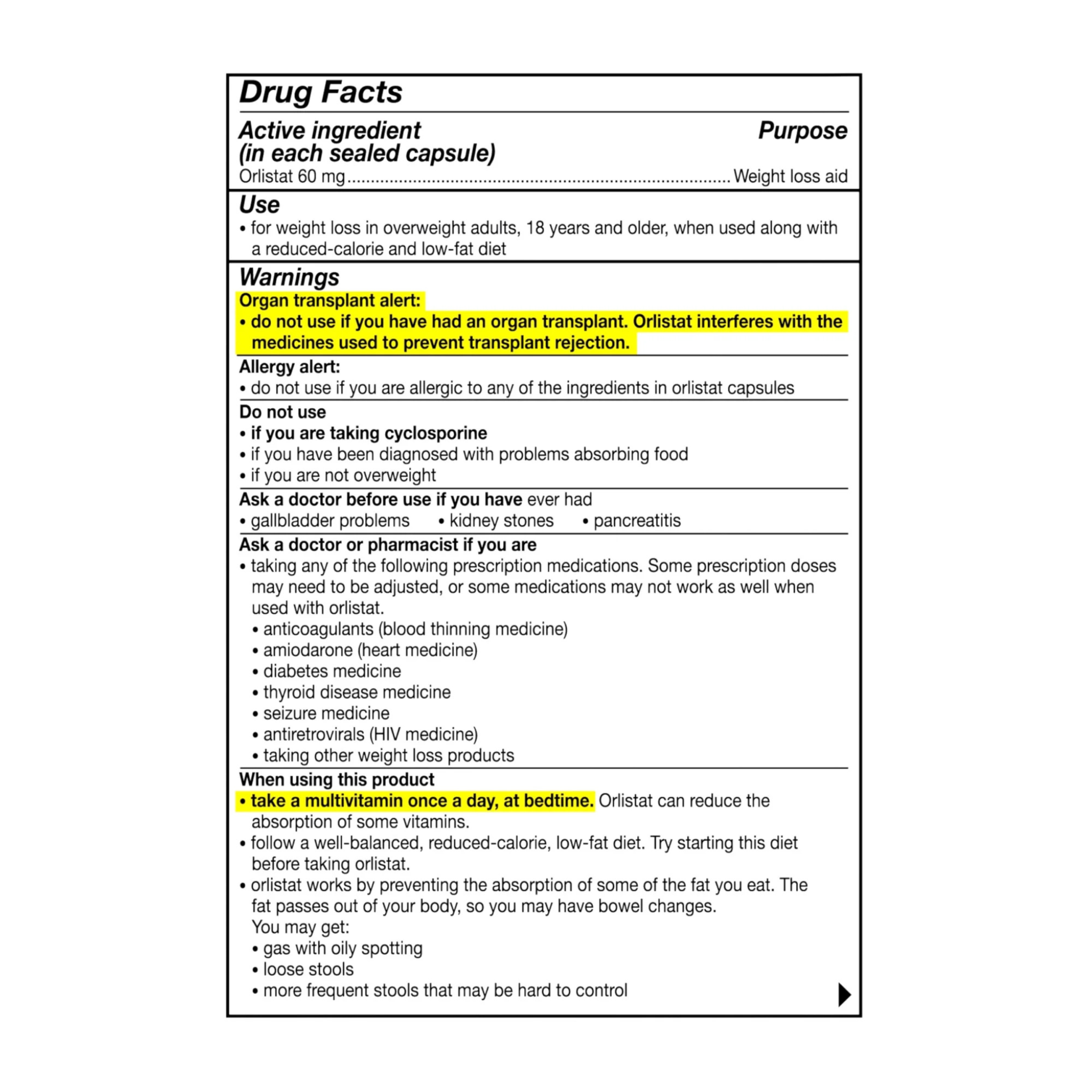 Alli, Orlistat, Weight Loss Aid, Refill Pack , 60 mg, 120 Capsules