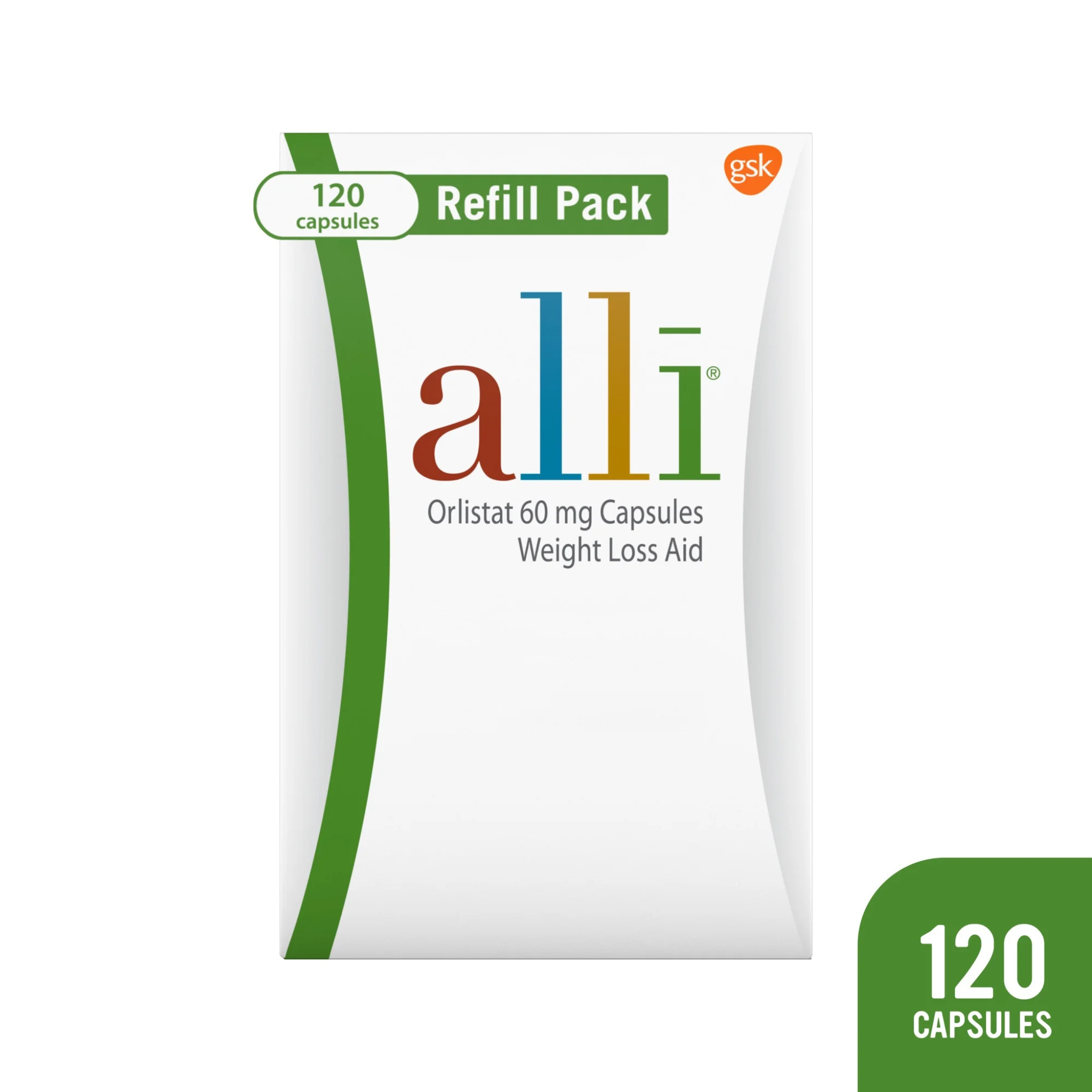 Alli, Orlistat, Weight Loss Aid, Refill Pack , 60 mg, 120 Capsules