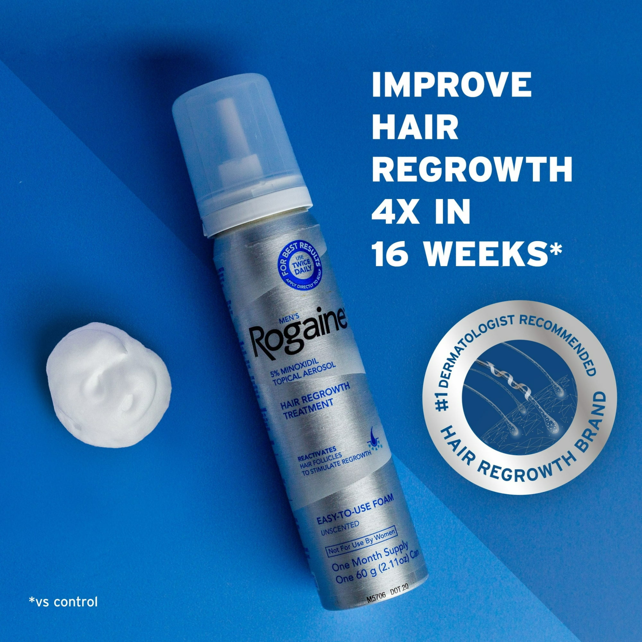 Men's Rogaine 5% Minoxidil Foam Hair Regrowth Treatment, 3-Mo Supply