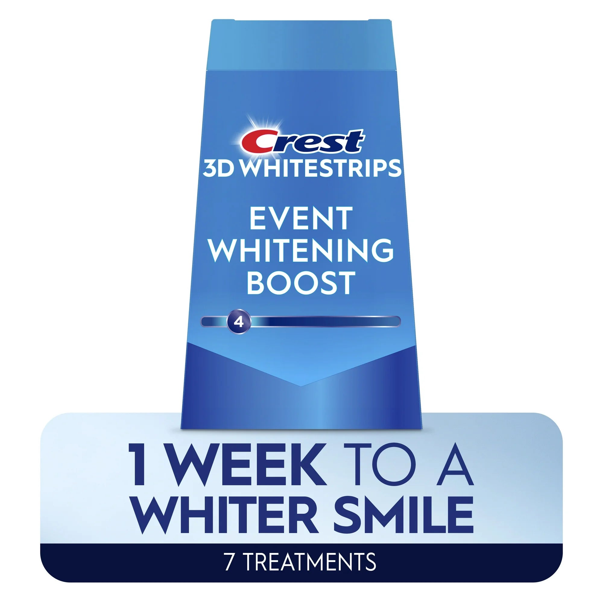Crest 3D White strips Event Whitening Boost at-home Teeth Whitening Kit, 7 Treatments, 4 Levels Whiter