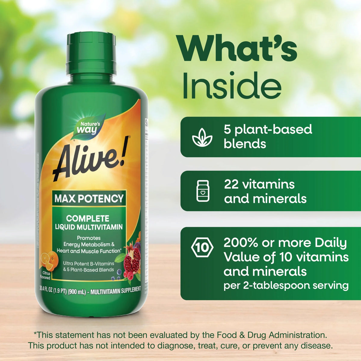 Nature's Way Alive! Max Potency Complete Liquid Multivitamin, Citrus Flavored, Unisex, 30.4 Fl Oz