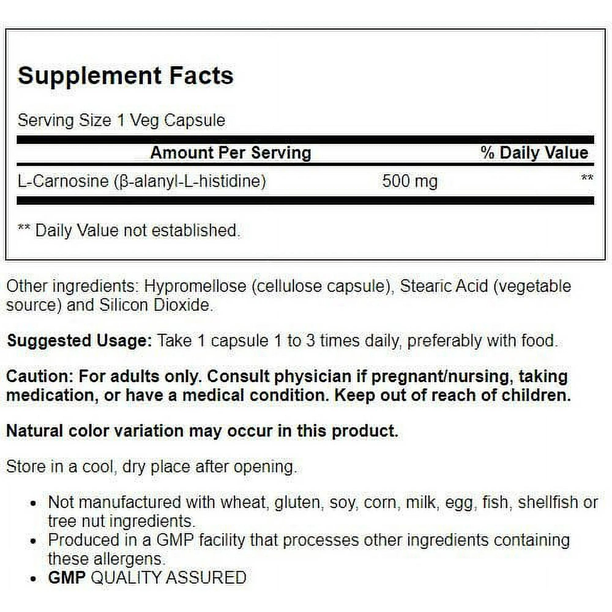 NOW Foods, L-Carnosine, 500 mg, 50 Veg Capsules