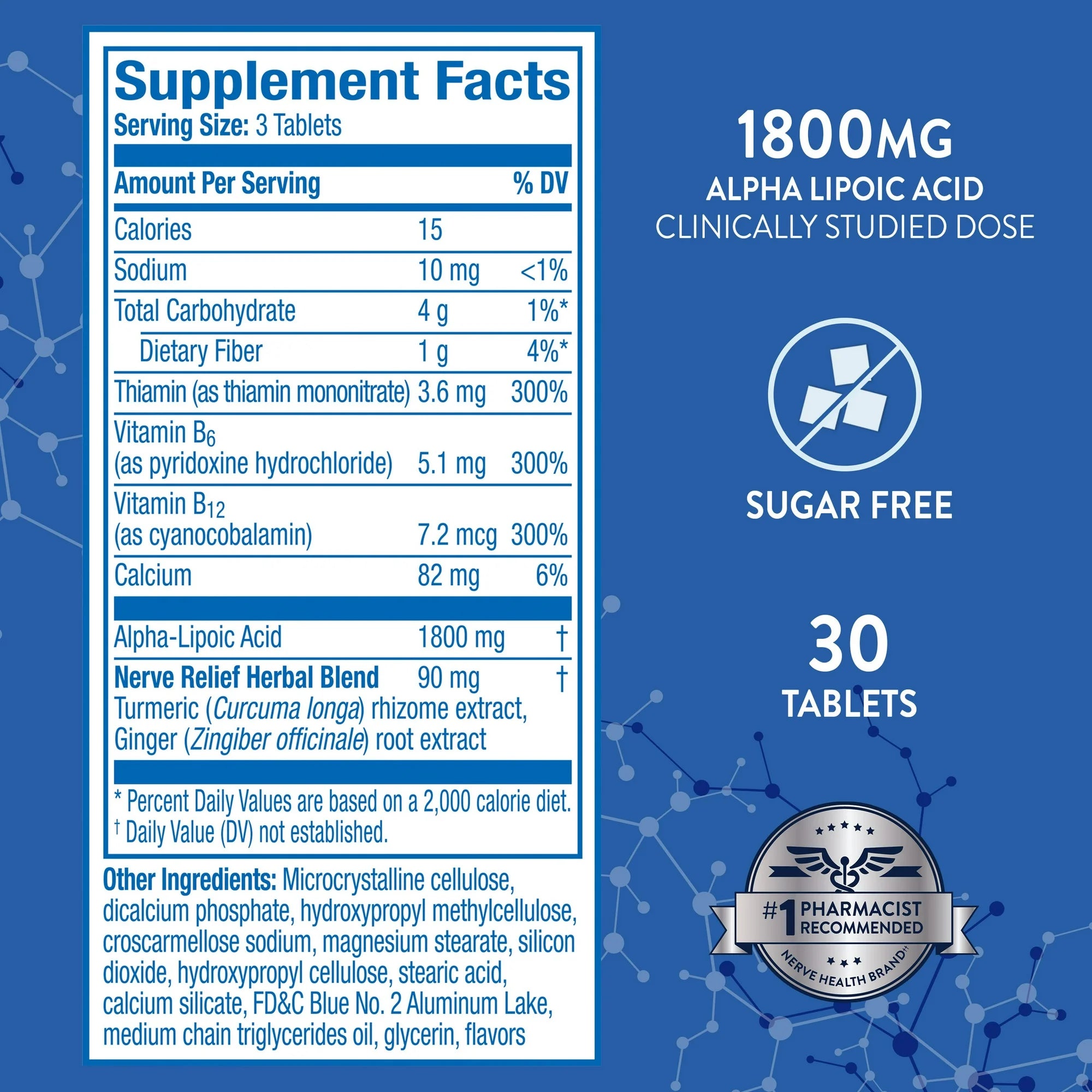 Nervive Nerve Relief Tablets, Nerve Pain Relief with Vitamin B12 and Alpha Lipoic Acid, 30 Count