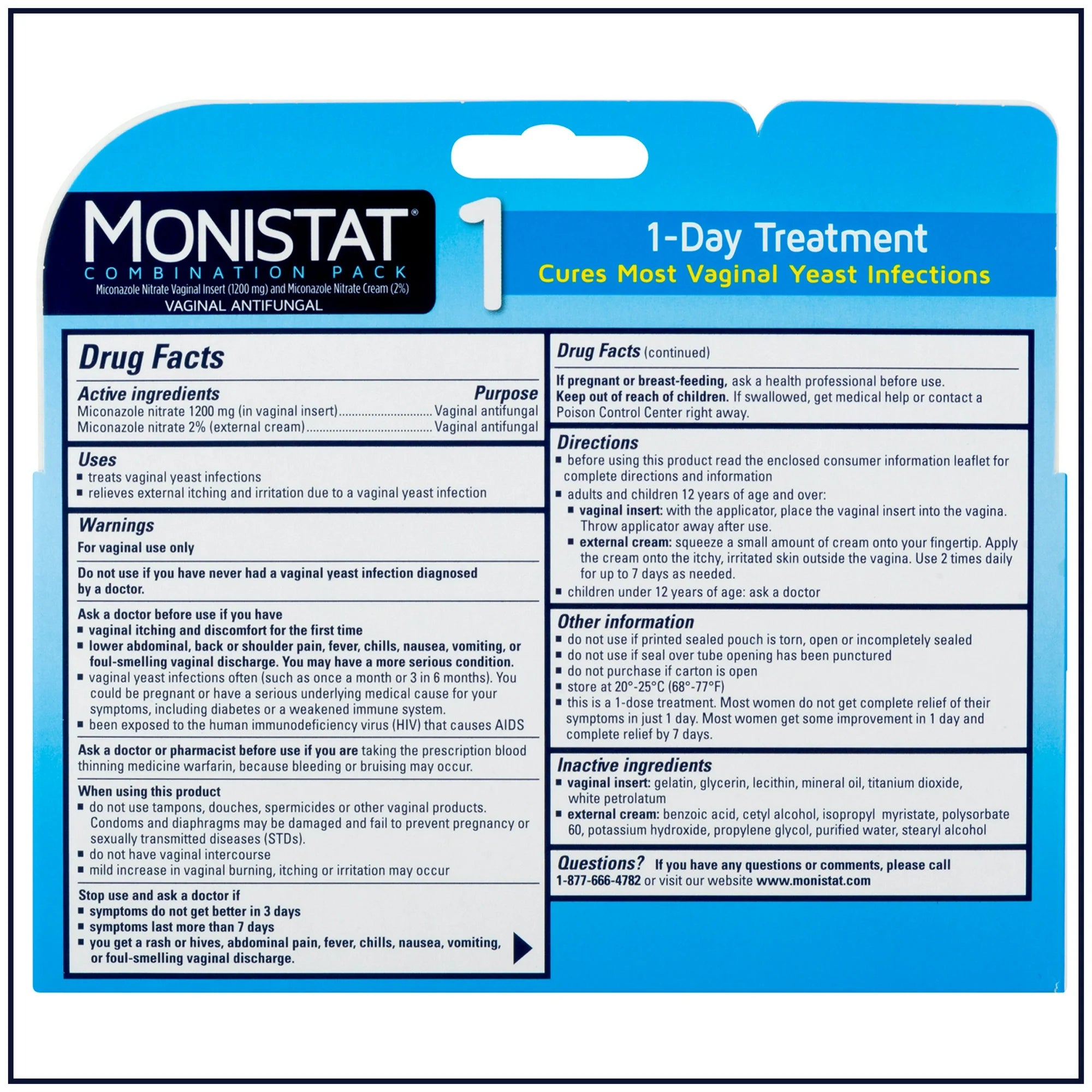 Monistat 1 Day Yeast Infection Treatment, Miconazole Ovule Insert & External Anti-Itch Cream