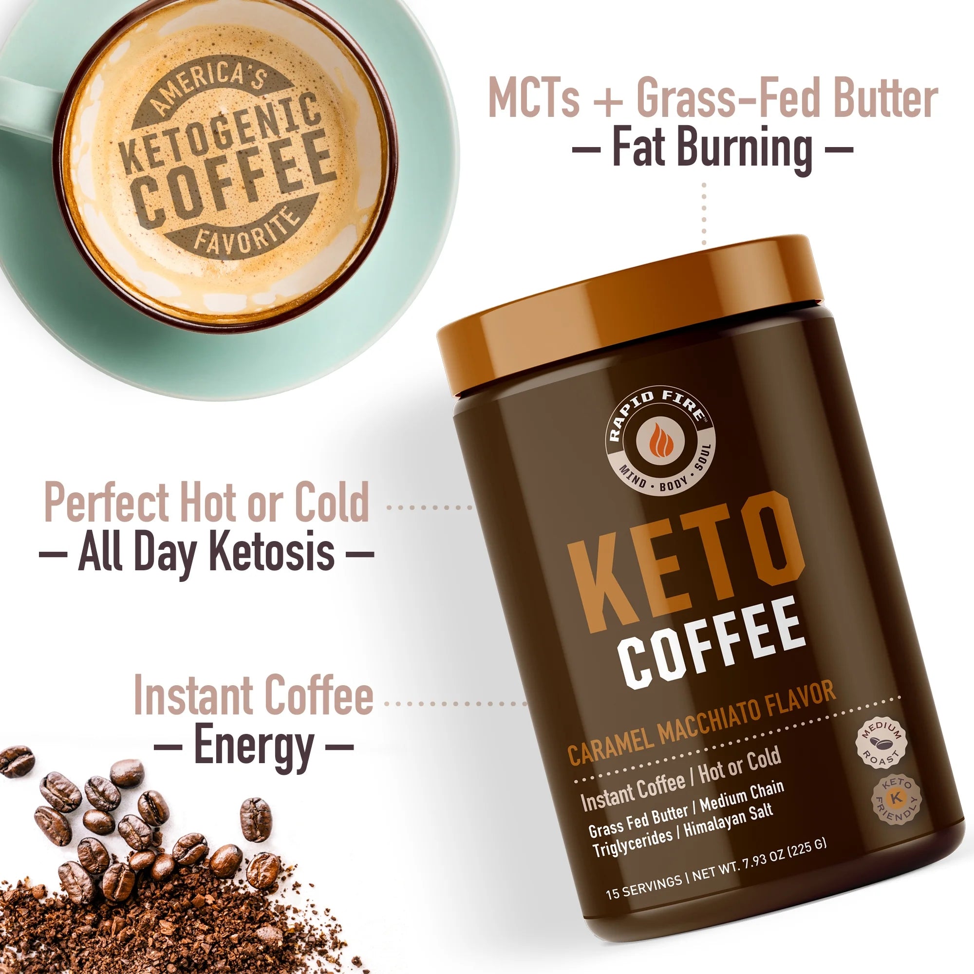 Rapid Fire Ketogenic Coffee Canister (Caramel Macchiato) 7.93OZ 15 Servings