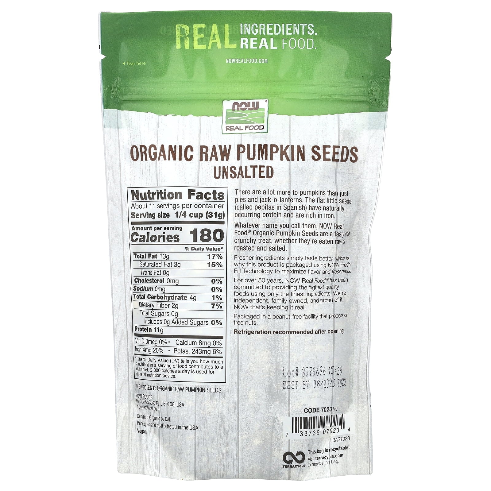 NOW Foods, Pumpkin Seeds, Raw and Unsalted, Essential Fatty Acids, Rich in Iron, Excellent Source of Protein 12 oz Pkg
