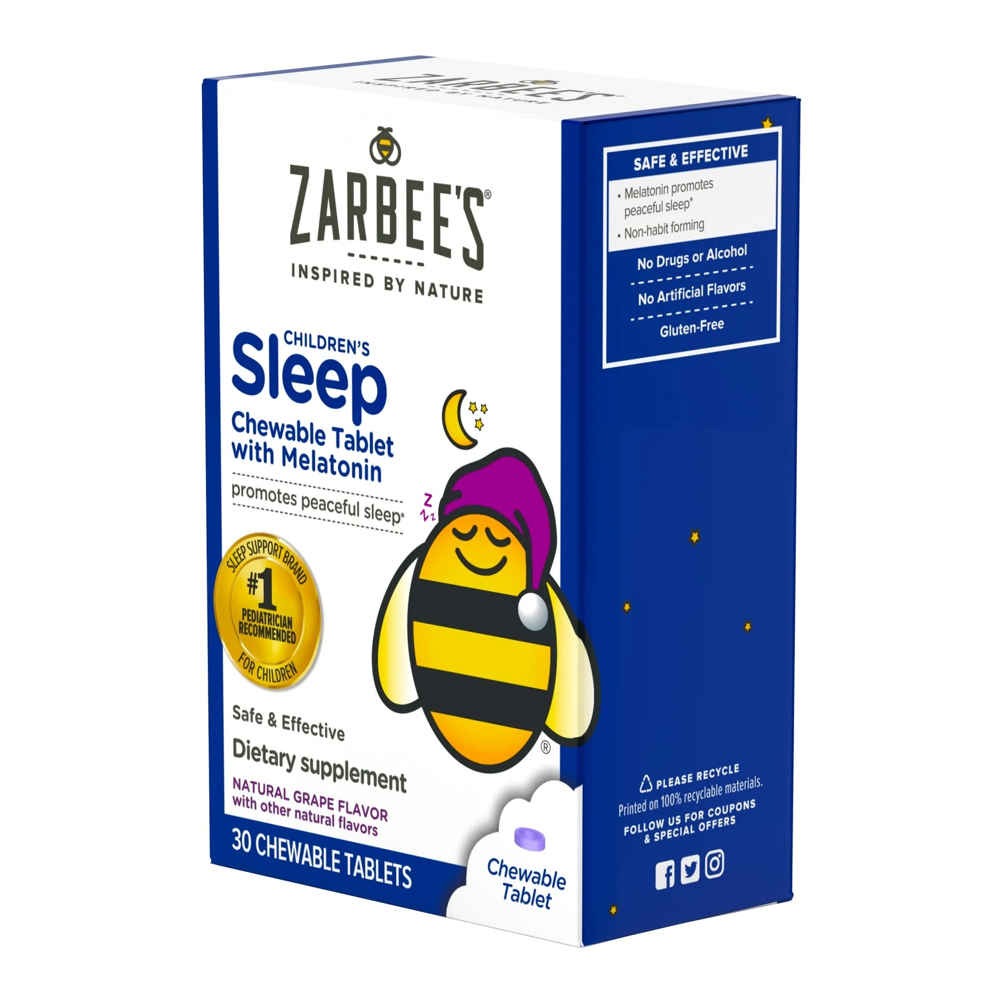 Zarbee's Children's Sleep Chewable Tablet with Melatonin, Grape, 30 Ct