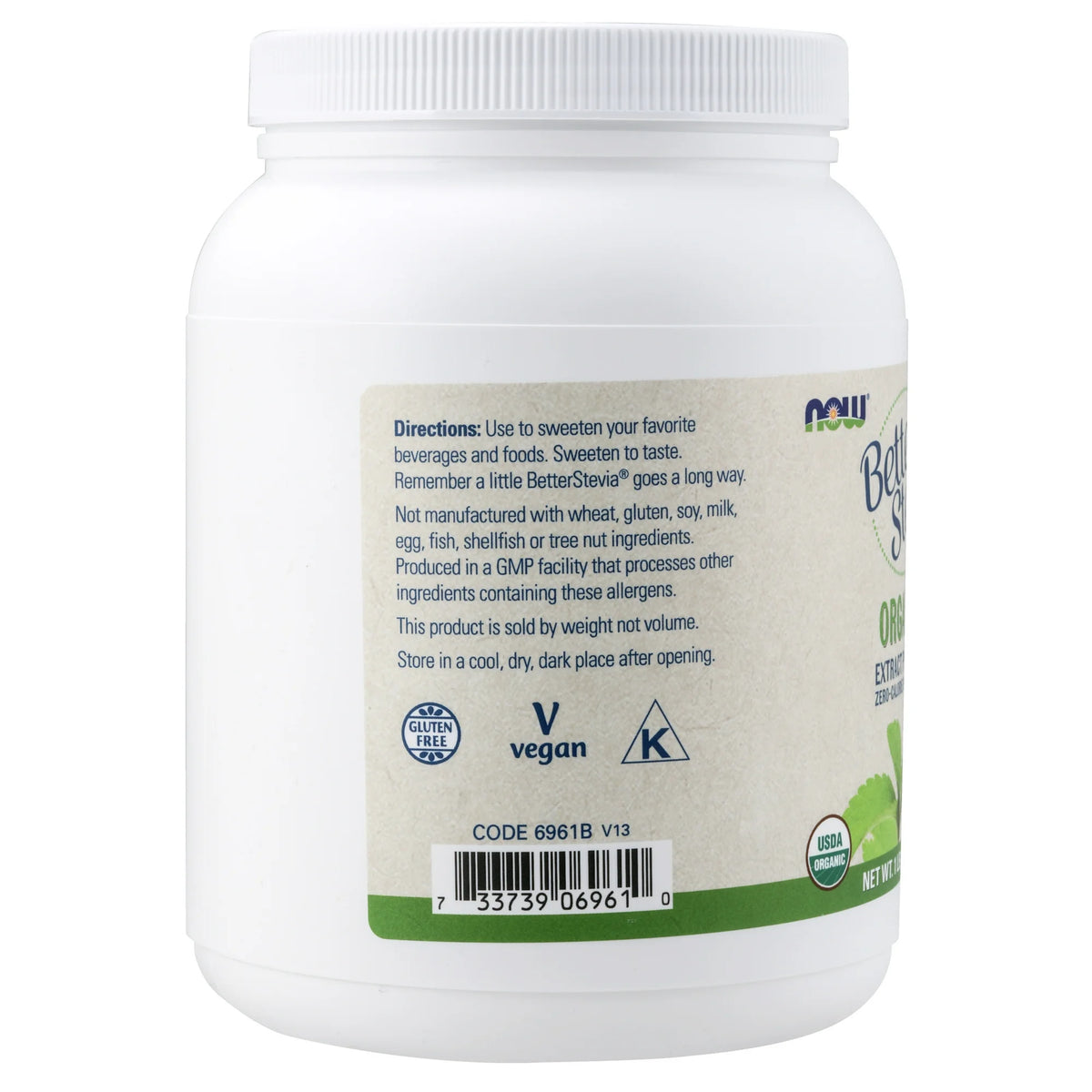 NOW Foods BetterStevia Organic Zero-Calorie Extract Powder, Keto Friendly, Suitable for Diabetics, No Erythritol, 1 Pound