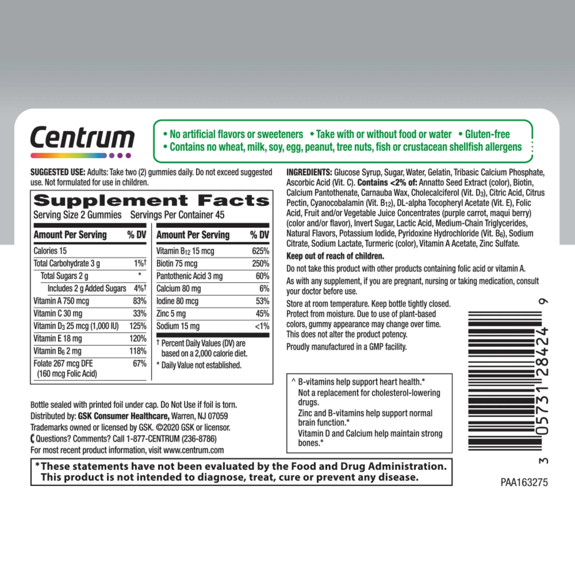 Centrum Multigummies Adult Over 50 Multivitamin Gummies, Assorted Fruit, 90 Ct