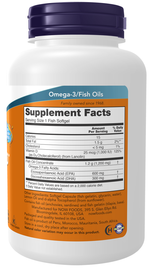 NOW Foods, Ultra Omega 3-D, 600 EPA / 300 DHA, 180 Fish Softgels