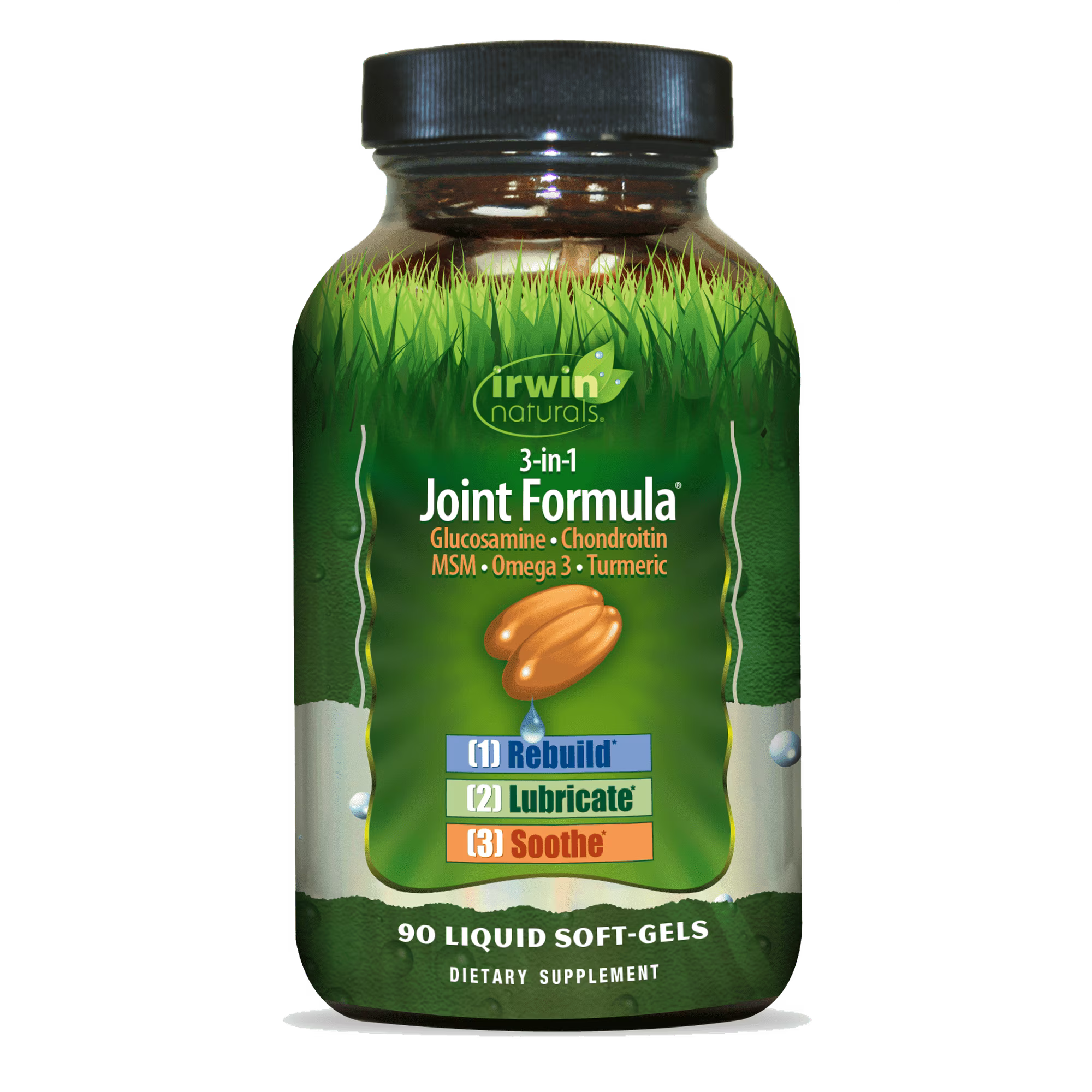 Irwin Naturals 3-in-1 Joint Formula - Powerful Joint Support Supplement with Glucosamine, Chondroitin, Turmeric & Boswellia - 90 Liquid Softgels