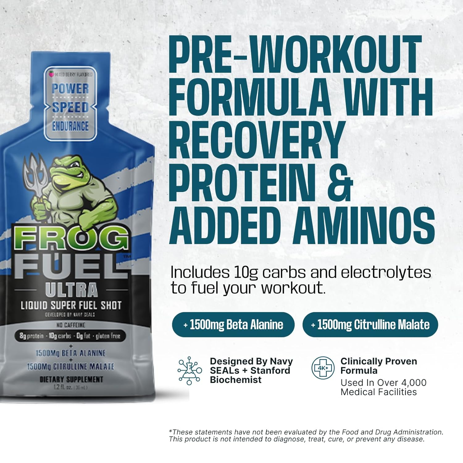 Frog Fuel Ultra Pre Workout Shot & Energy Gel,  Berry, 1.2 oz Packets, 24 Pack