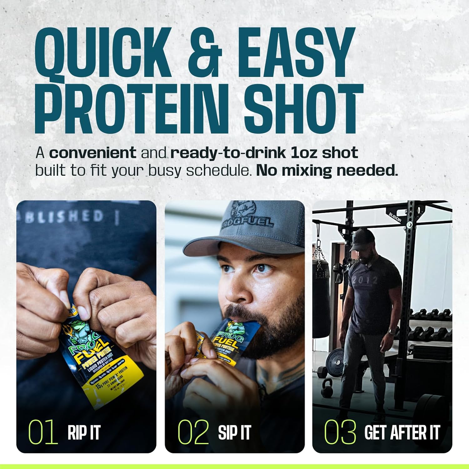 Frog Fuel Power Energized Protein Shot, 80mg Caffeine,  Berry, 1 oz Packets, 24 Pack