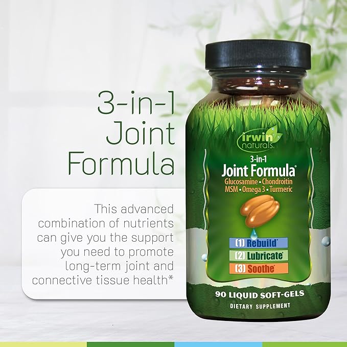 Irwin Naturals 3-in-1 Joint Formula - Powerful Joint Support Supplement with Glucosamine, Chondroitin, Turmeric & Boswellia - 90 Liquid Softgels