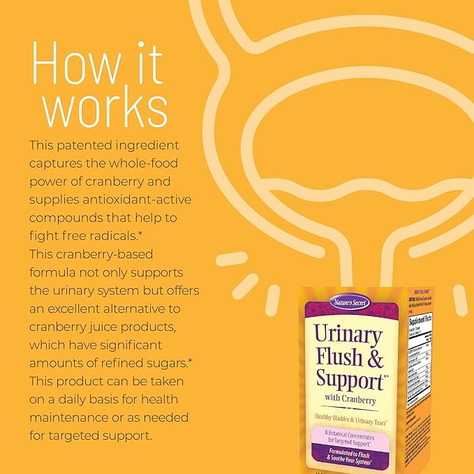 Nature's Secret Urinary Flush & Support with Cranberry Promotes Healthy Bladder & Urinary Tract - 8 Botanical Concentrate Blends to Flush & Soothe - Healthy Elimination & Detoxification - 60 Capsules