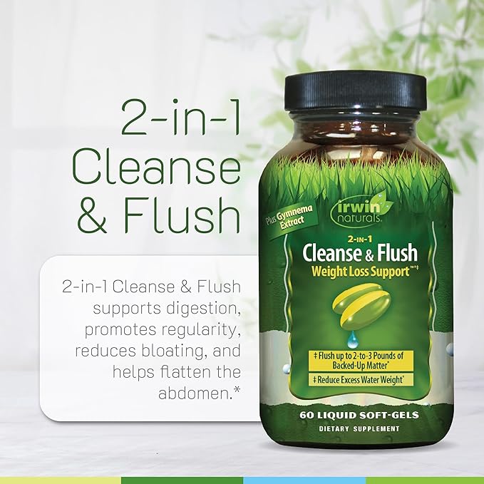 Irwin Naturals 2-in-1 Cleanse & Flush Weight Loss Support - 60 Liquid Soft-Gels - Flushes Digestive Tract & Reduces Bloating - 30 Total Servings