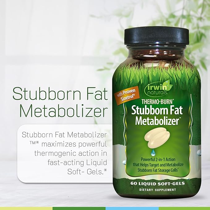 Irwin Naturals Thermo-Burn Stubborn Fat Metabolizer - 60 Liquid Soft-Gels - Combines Green Tea Extract (EGCG), MCT Oil & Caffeine - 20 Servings