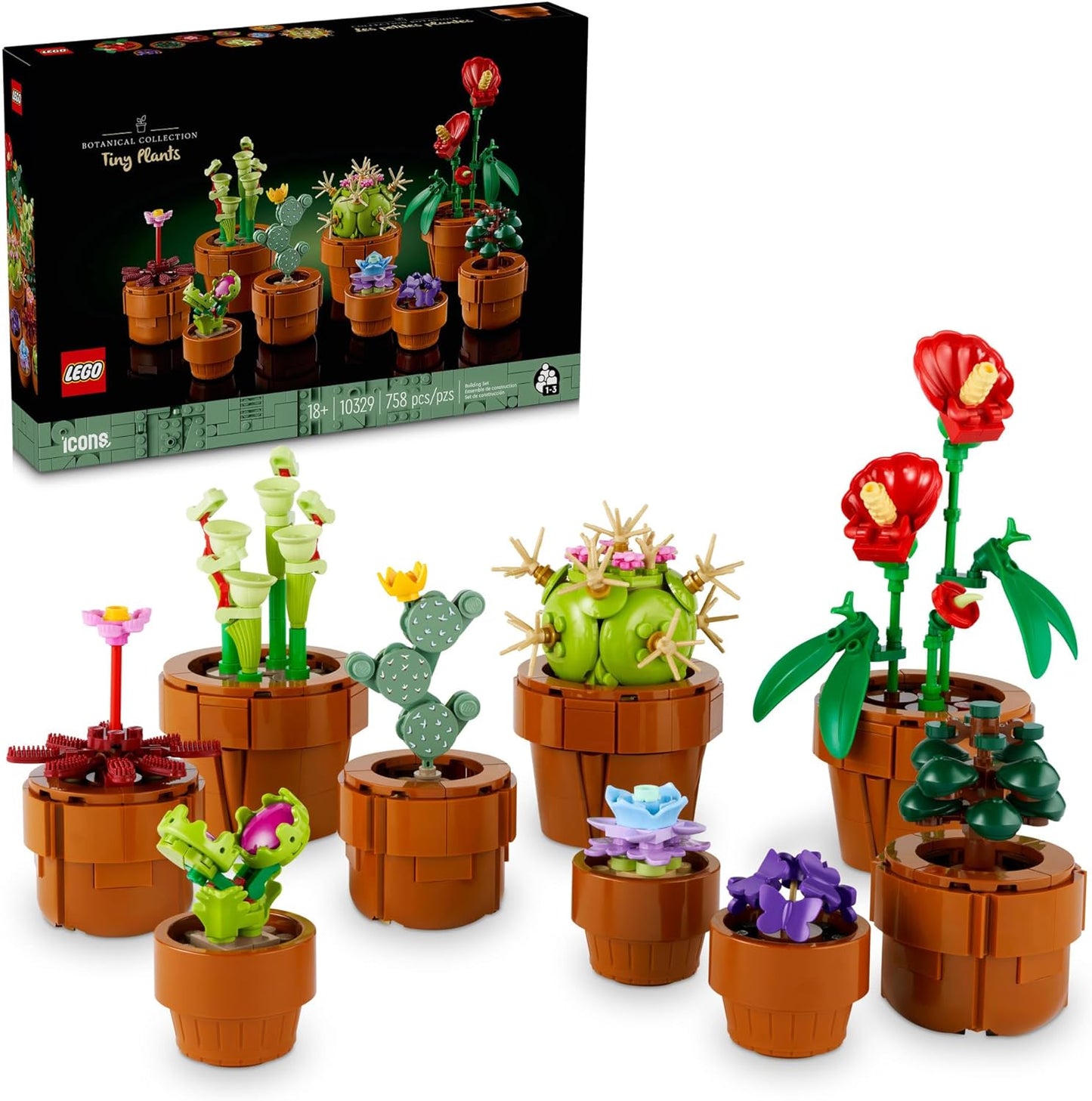 LEGO Icons Tiny Plants Building Set, Cactus Décor Gift Idea for Flower-Lovers, Carnivorous, Tropical and Arid Flora, Build and Display, Botanical Collection, Creative Building Sets for Adults, 10329