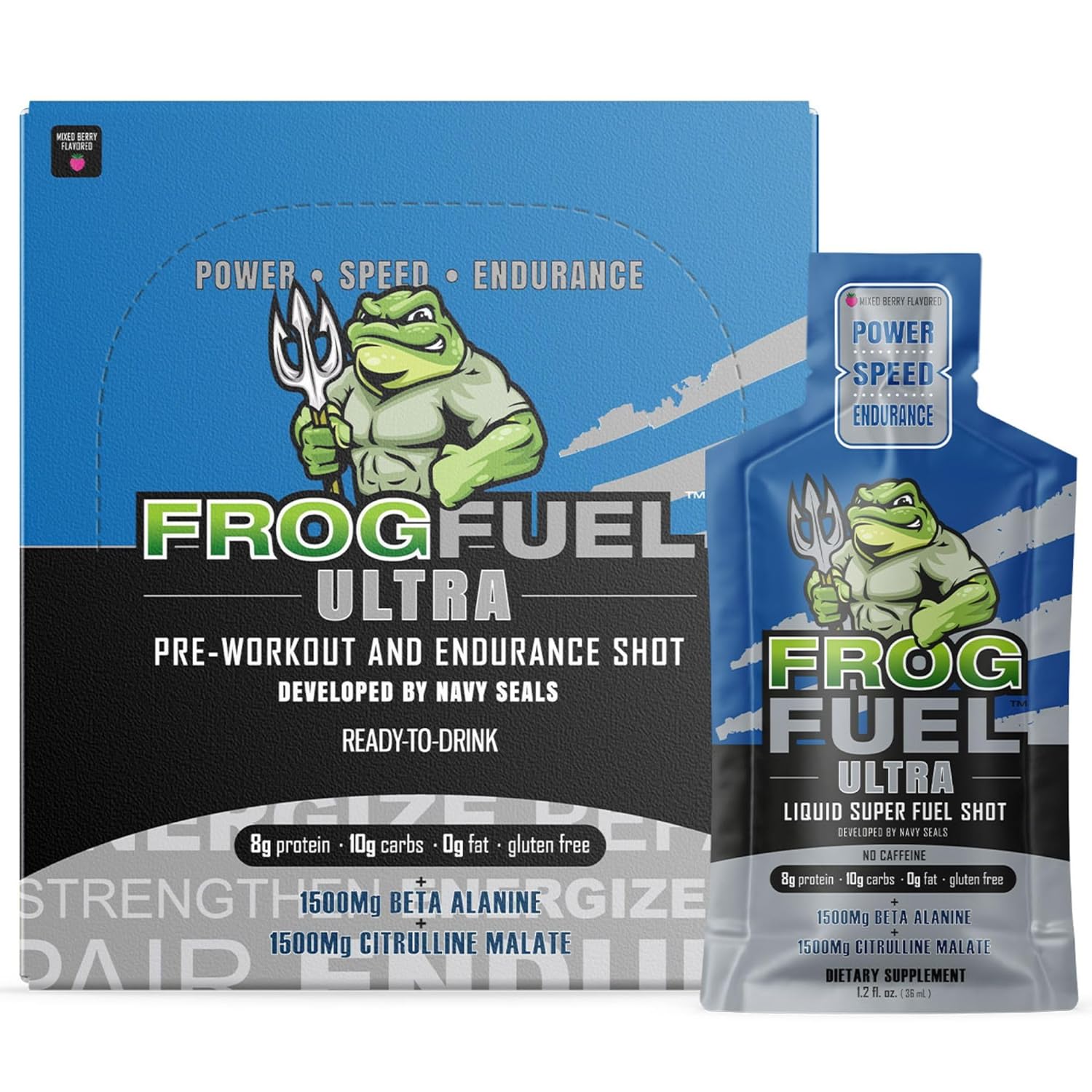 Frog Fuel Ultra Pre Workout Shot & Energy Gel,  Berry, 1.2 oz Packets, 24 Pack