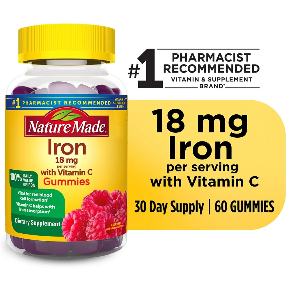 Nature Made Iron 18 mg Per Serving with Vitamin C Gummies, Dietary Supplement, 60 Count