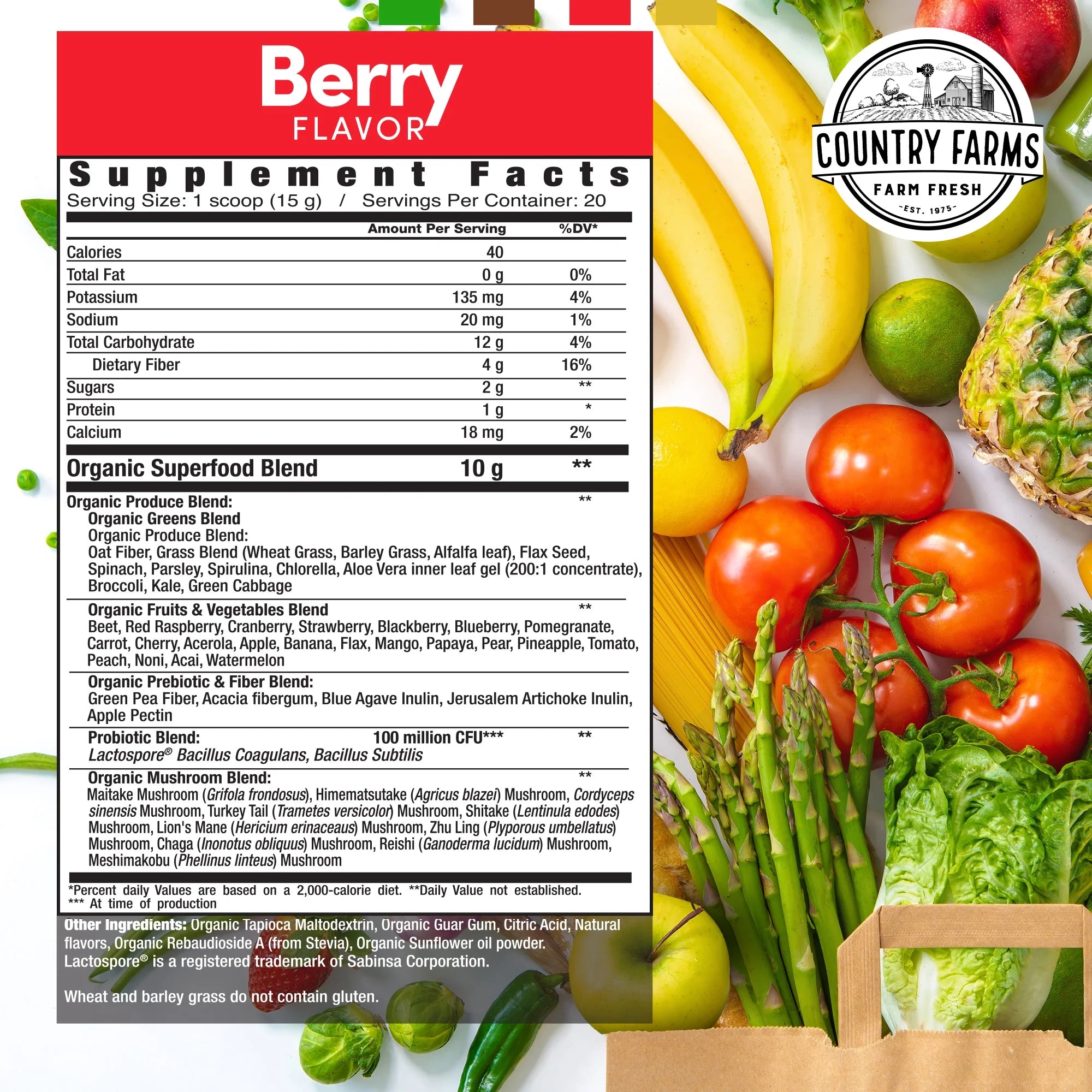 Country Farms Super Green Drink Mix Berry 10.6 oz