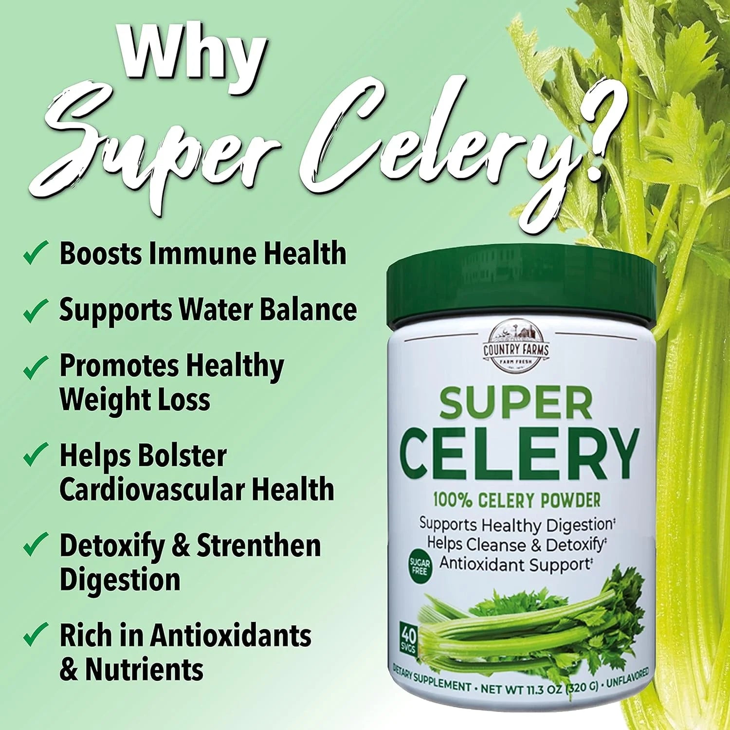Country Farms Super Celery Drink Mix  Unflavored - 11.3 0Z