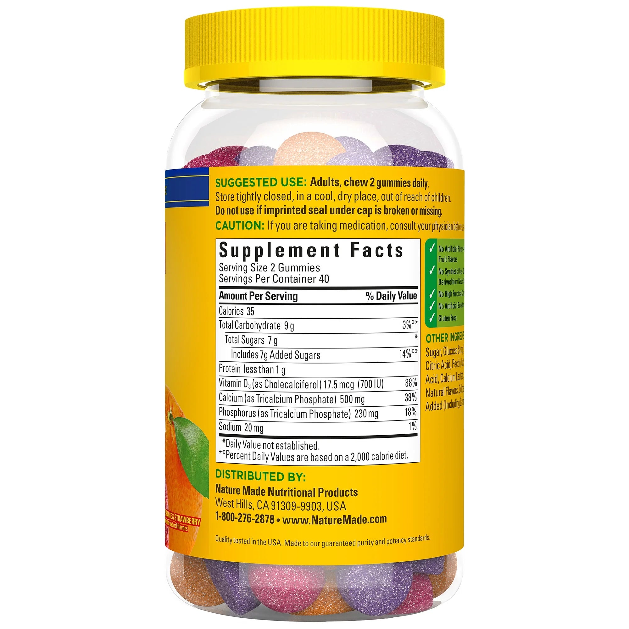 Nature Made Calcium 500 mg per Serving Gummies, Dietary Supplement for Bone Support, 80 Count