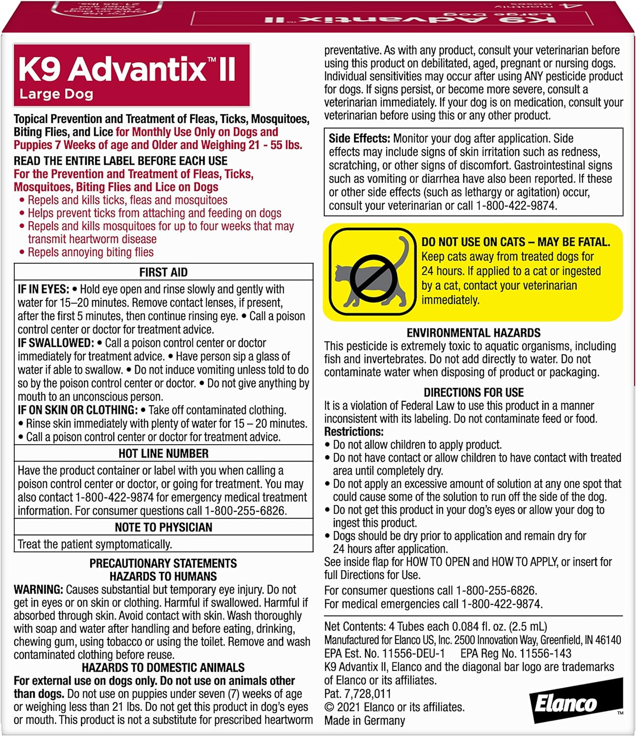 K9 Advantix II Large Dog Vet-Recommended Flea, Tick & Mosquito Treatment & Prevention | Dogs 21 - 55 lbs. | 4-Mo Supply