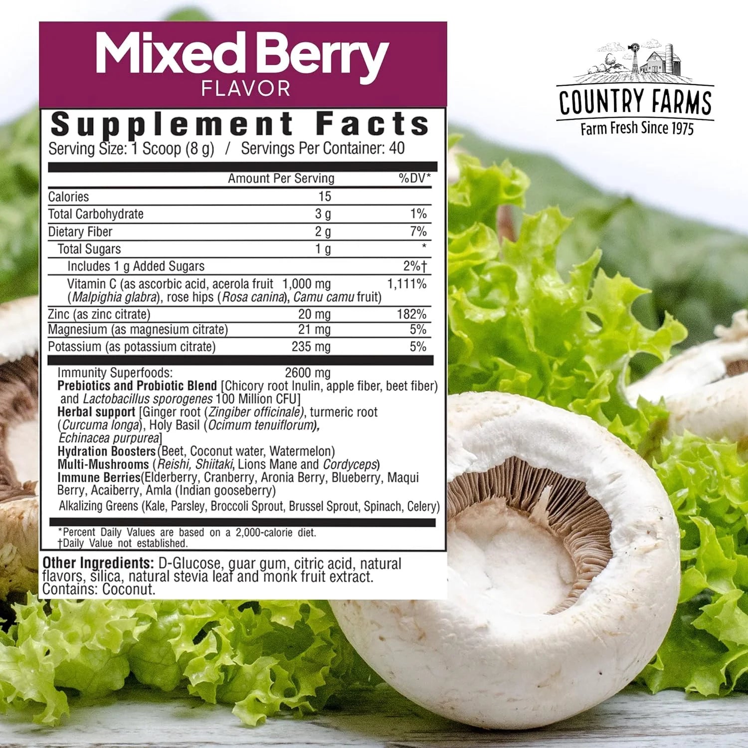 Country Farms Immune Defense Drink Mix, Mixed Berry Flavor, 11.3 oz. 40 Servings