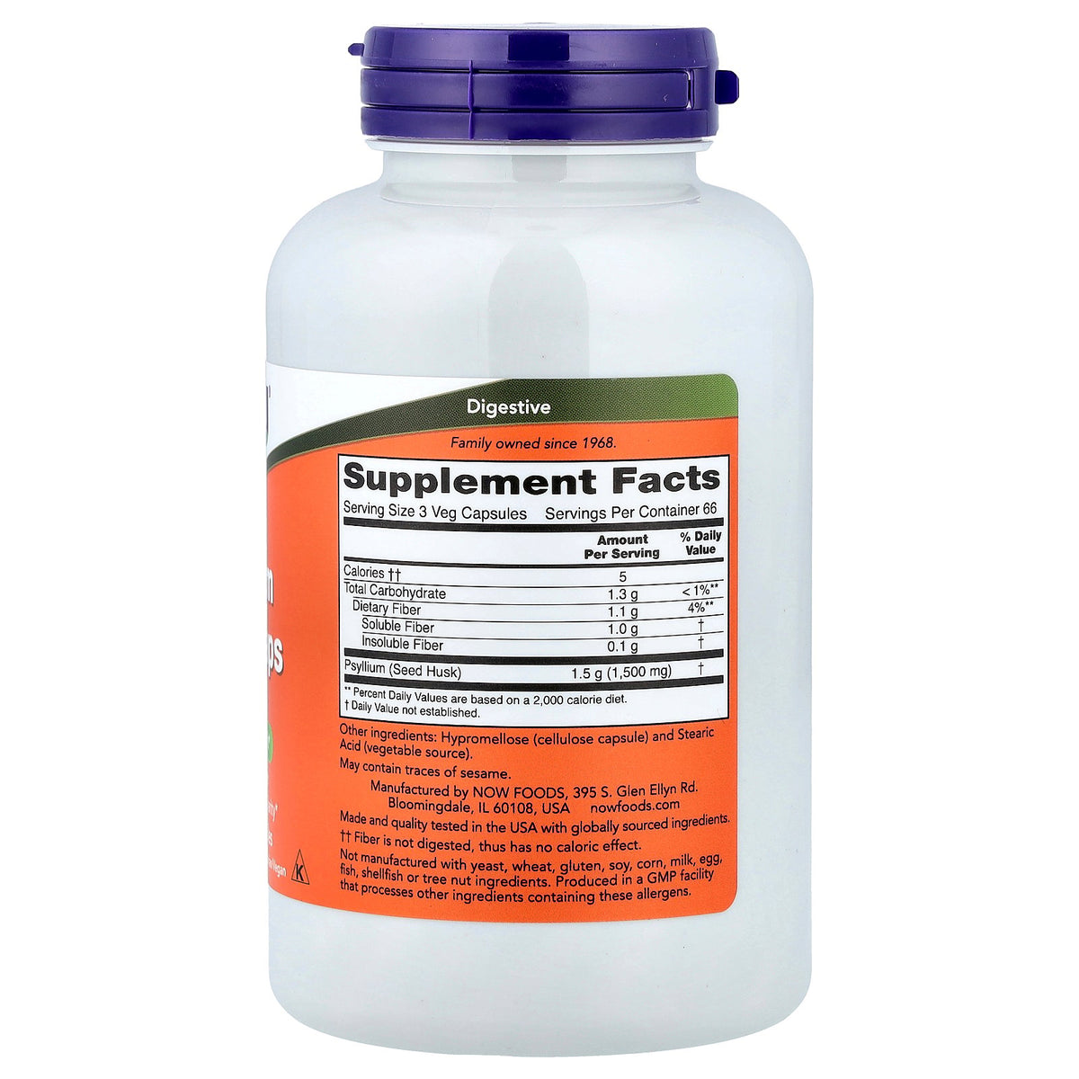 NOW Foods - Psyllium Husk 500 mg. - 200 Vegetable Capsule(s)